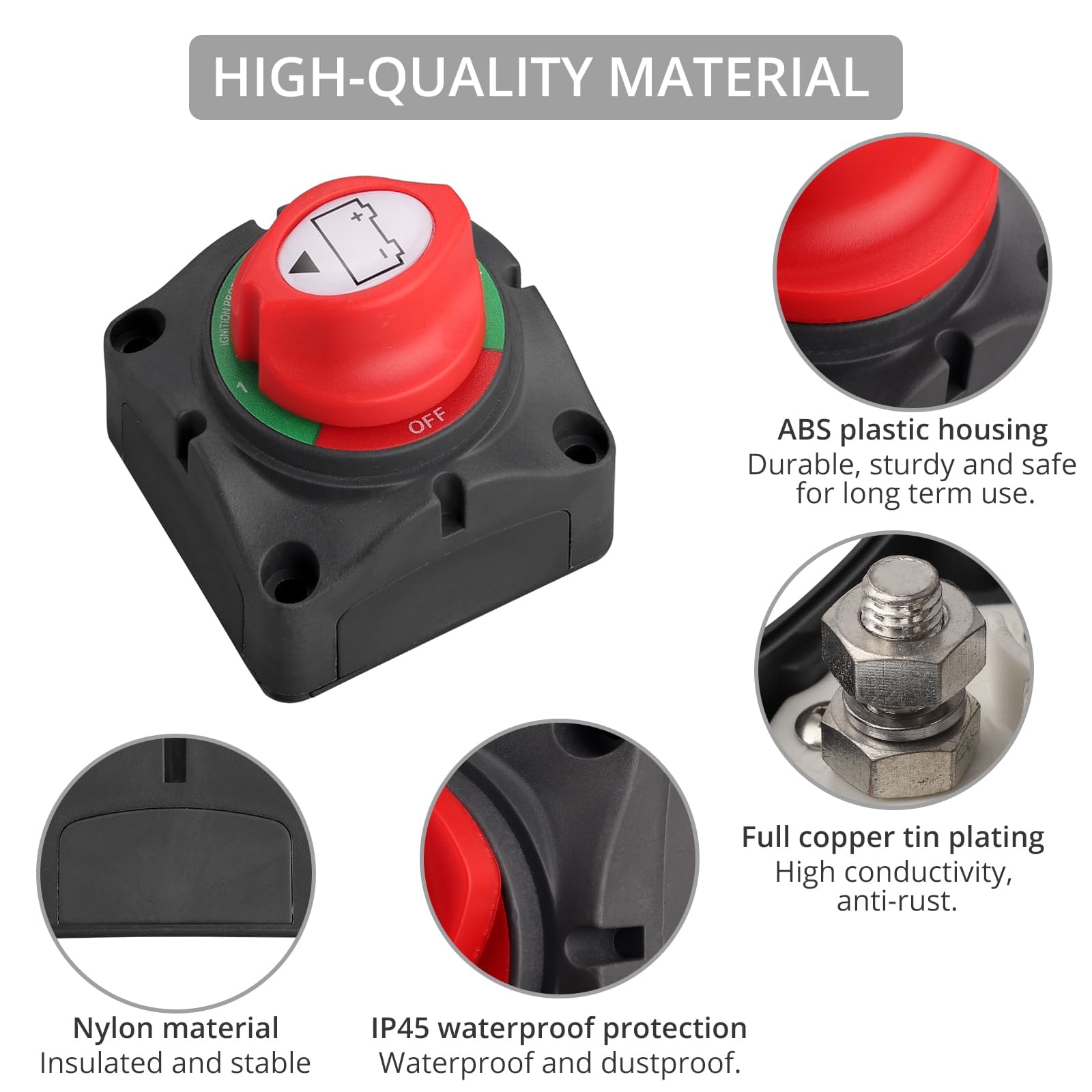 Justech Disconnettore Batteria Auto 12V/24V/48V 200A 1-2-Both-Off Interruttore Batteria Interruttore di Emergenza per Auto, Veicoli, Camper, Roulotte, Barca (On/Off) Impermeabile