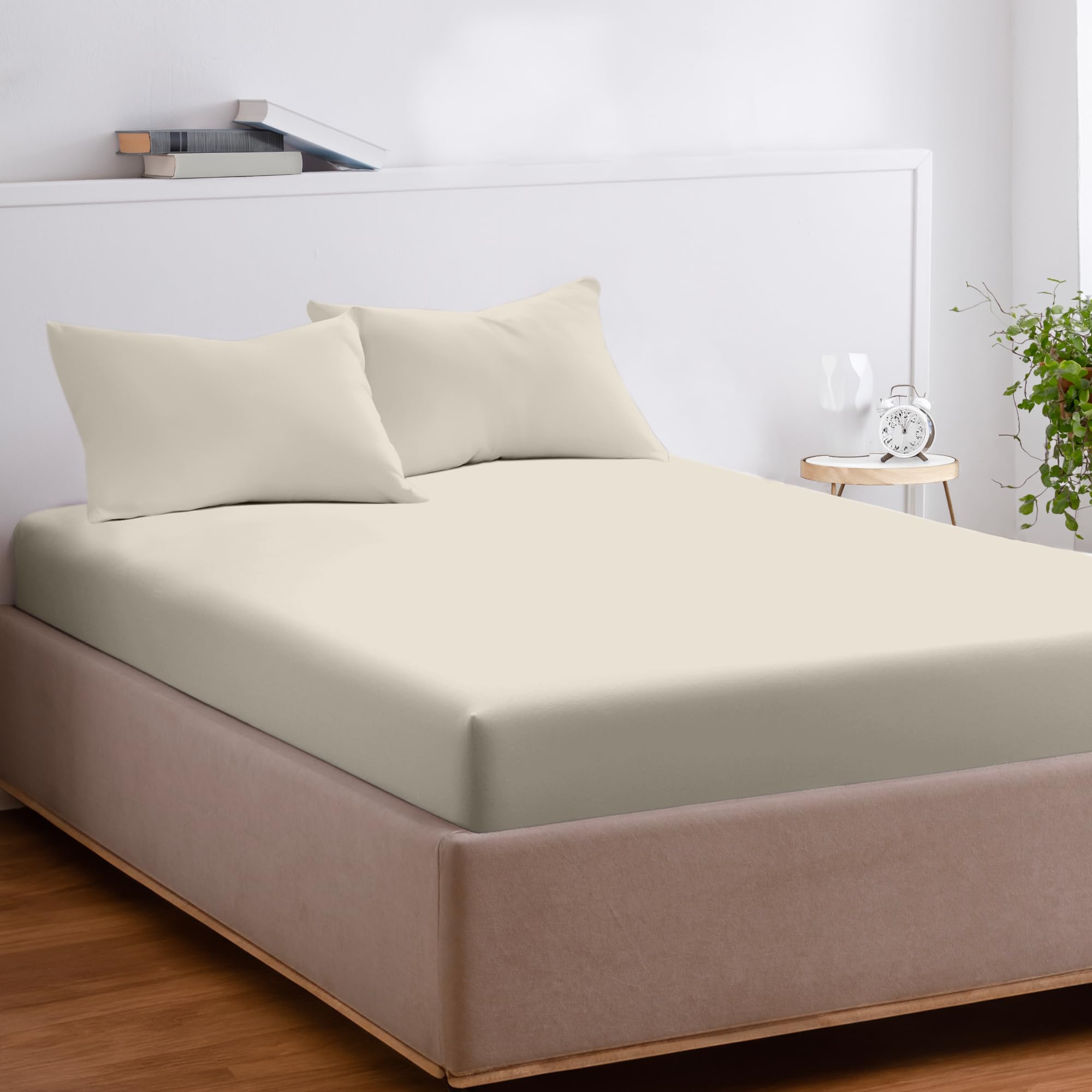 EKOSCIOUS 100% Tencel Lyocell Eucalyptus Sateen Soft Solid, King Size, 18'' Deep Pocket Fitted Bed Sheet, Ivory - Breathable, Cool & Softer