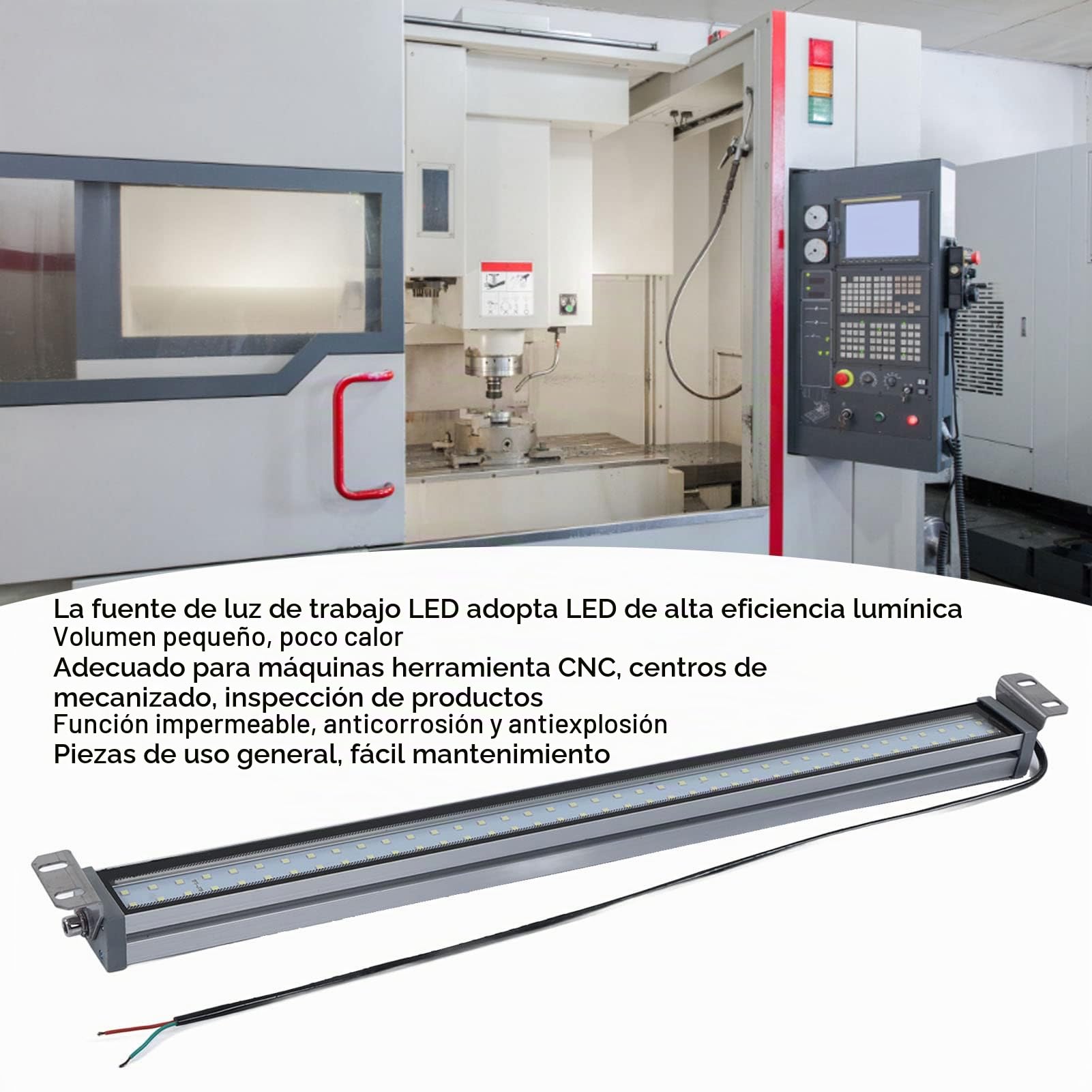 Luz de Trabajo LED, Máquina CNC Impermeable a Prueba de Explosiones Tubo de Luz LED, 20W 24V 36V Lámpara de Trabajo de Iluminación Industrial para Taller, Garaje, Taller de Fresado