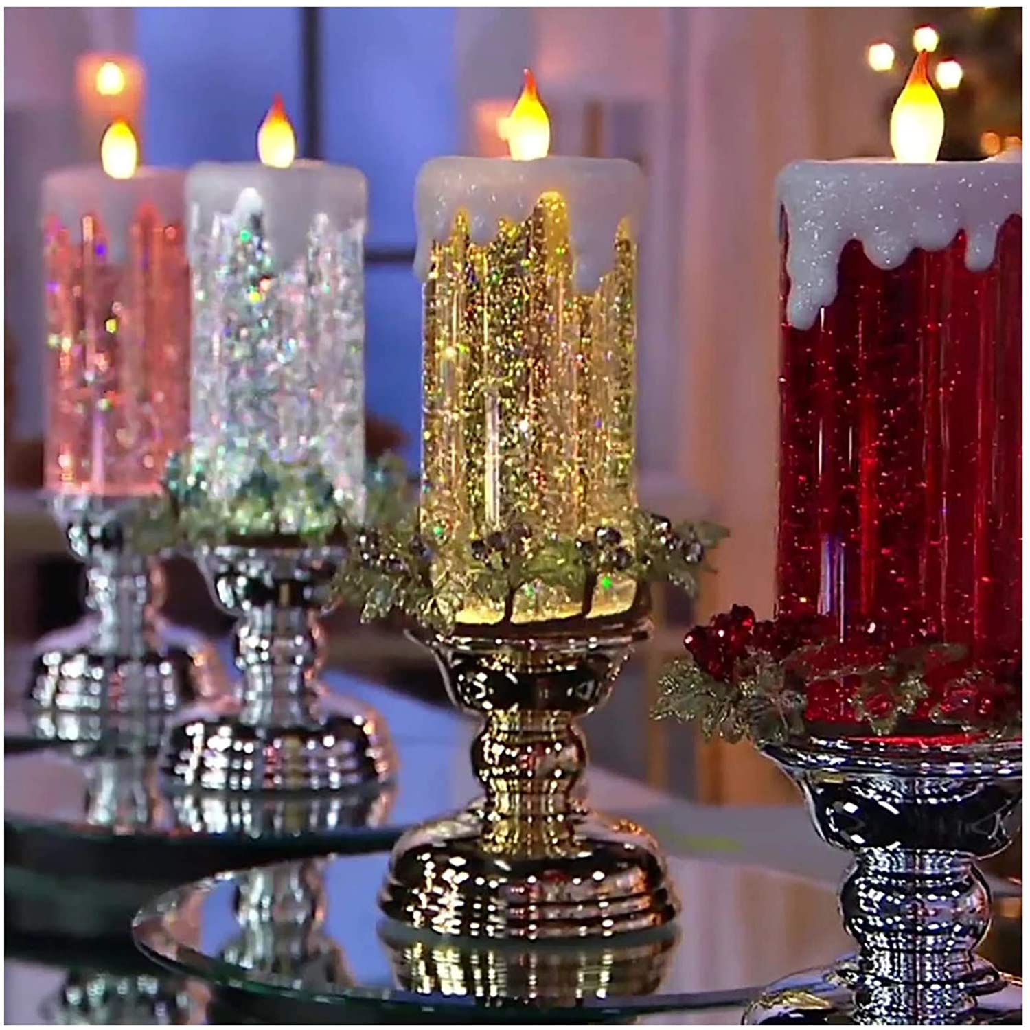 iSpchen LED Kerze Farbwechsel Glitter Weihnachtskerze, Fenster Weihnachtsdeko Glänzende LED-Glitzerkerze，leuchtende LED Licht Kerze Beleuchtung