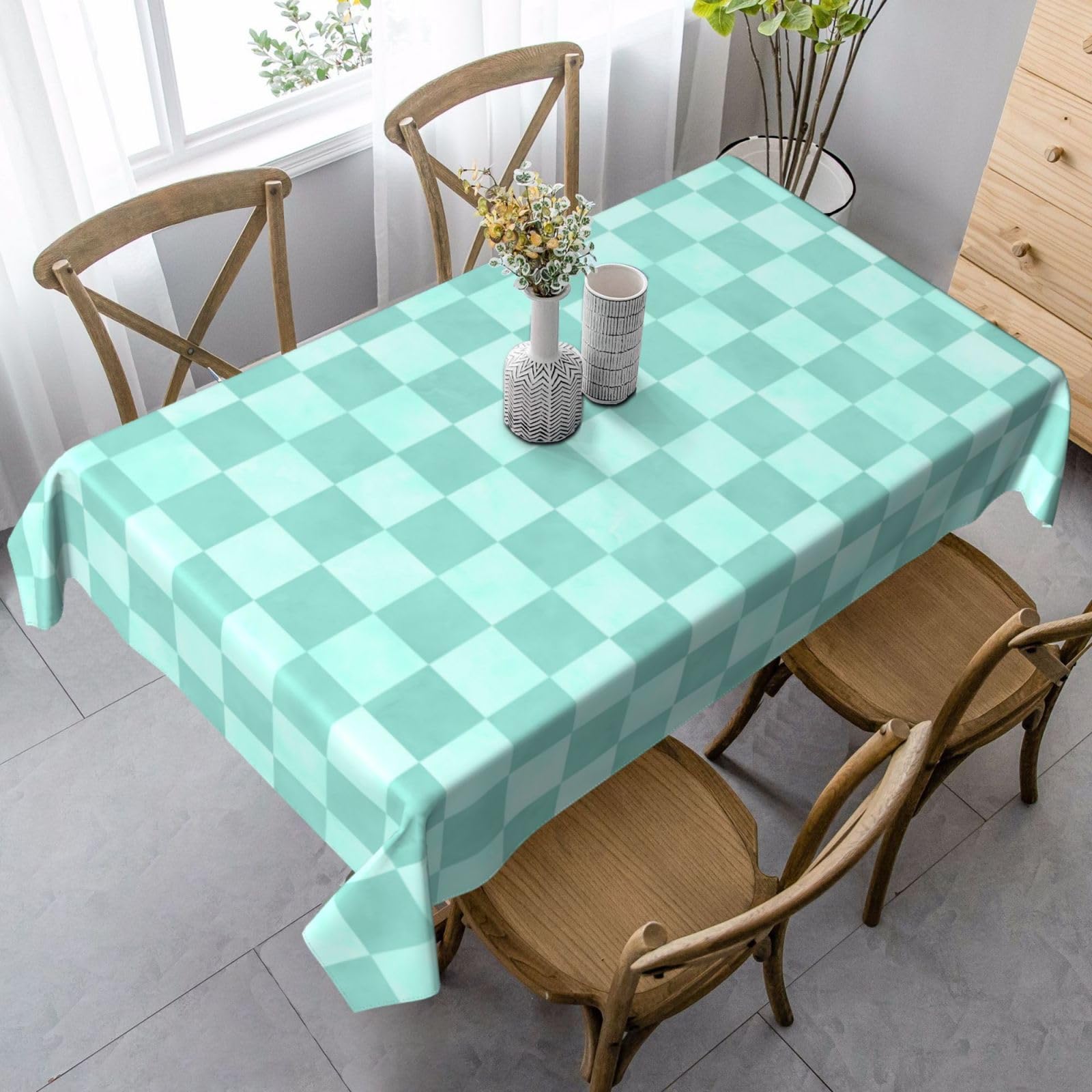 Nappe à carreaux menthe réutilisable et couverture de table de restaurant 137x183cm