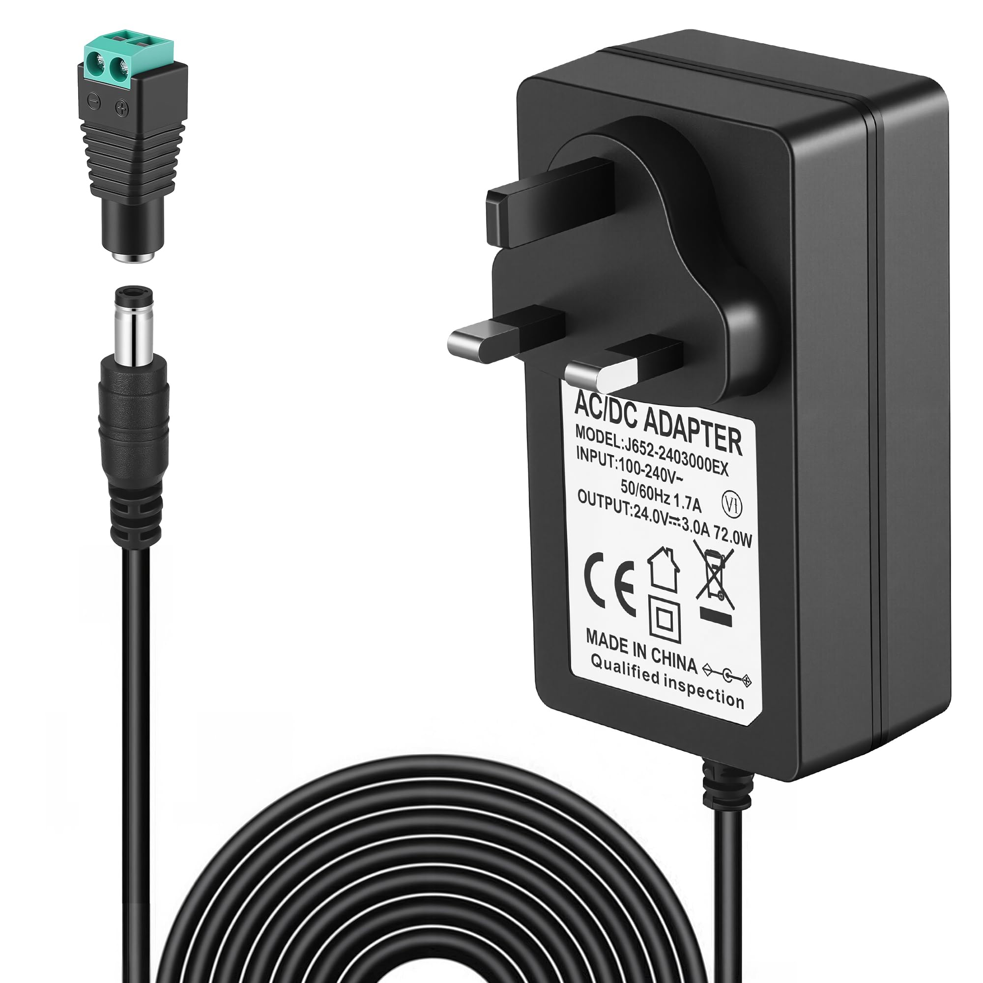 Starvortex 24V Power Supply 72W 3A, AC 100-240V to DC 24V Adapter