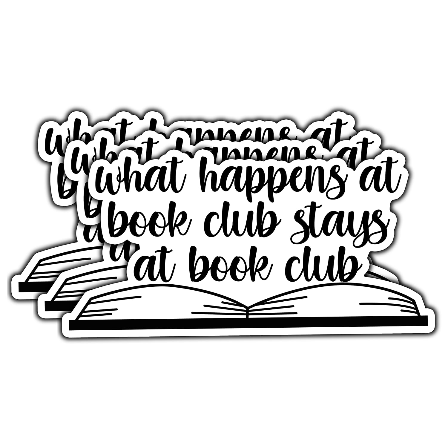 Adesivo in vinile impermeabile per amanti della lettura, con scritta in lingua inglese "What Happens at Book Club Stays at Book Club", per bicchieri, custodie per telefono, laptop, notebook, Kindle,
