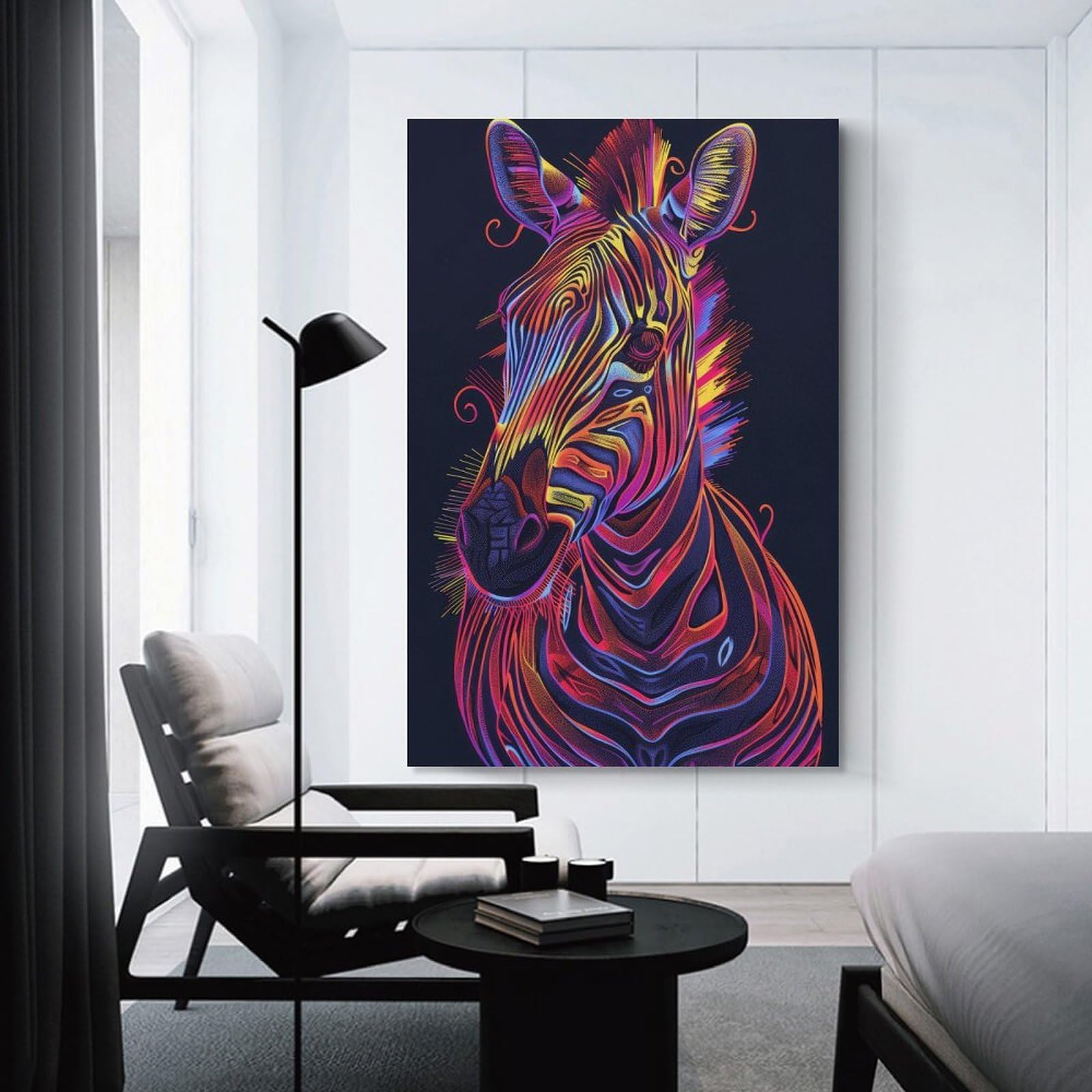 Junmoney Unframe-Style-12 Neon Zebra Portrait Wall Picture Print, 20X30inch(50X75cm), For Workspace Walls, Study Corners Or Bedrooms, Wall Art That Adds Style To Work Areas
