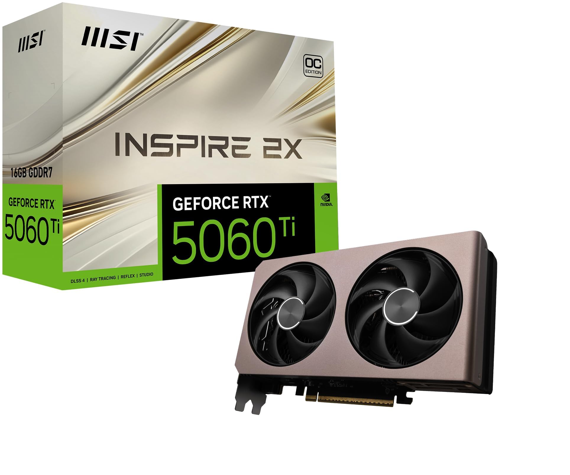 MSI NVIDIA GeForce RTX 5060 Ti 16G Inspire 2X OC Carte Graphique 16 Go GDDR7 28 Gb/s 128 Bits Refroidissement Double Ventilateur STORMFORCE HDMI 2.1b DisplayPort 2.1b