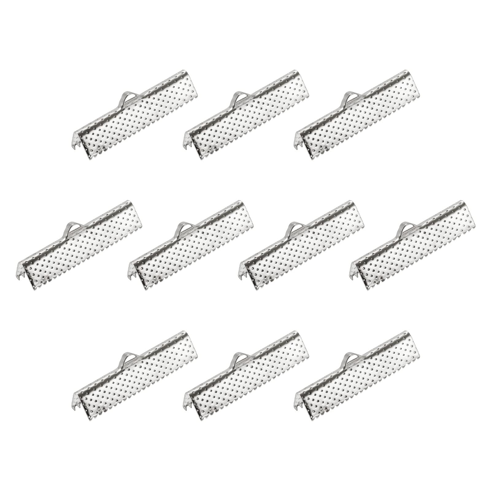 uxcell 50Pcs Ribbon Crimp Clamp Ends, 30mm Bookmark Pinch Cord End Clasps for DIY Craft Making, Silver Tone