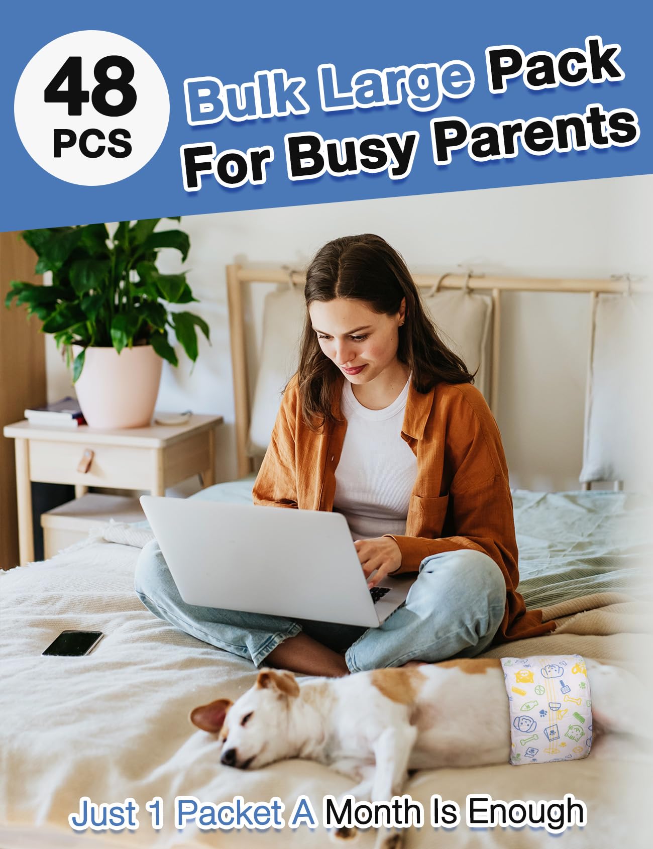 Dono Pannolini per Cani Maschi,48 pz.,Fascia per Cani Maschi,Pannolino Cane Maschio,Indicatore di bagnatura,super assorbente, incontinenza, eccitazione urinaria,i cani in calore, XS,S,M,L