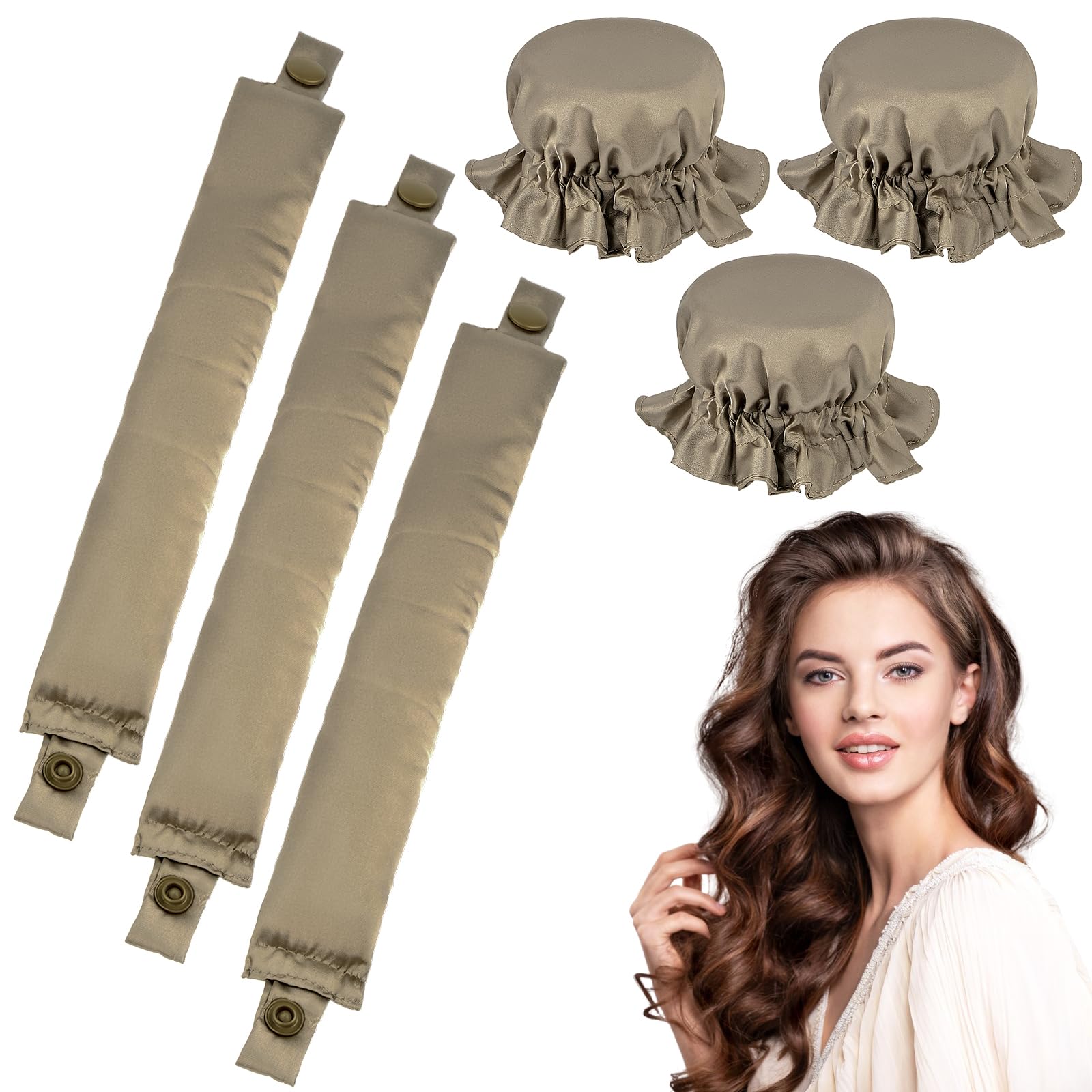 Locken Ohne Hitze, 3 Stück Heatless Curls Set Lockenwickler, Neu Rutschfest Heatless Curls, Heatless Curls Silk Haarcurler für Kurzes, Mittleres, Langhaarmädchen, DIY Overnight Curls-Gold schwarz