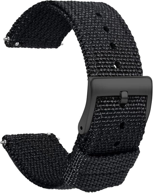 TStrap Correa de Reloj de Nailon de 20 mm - Correa de Reloj de liberación rápida Negra Suave - Bandas de Reloj Militares de Lona para Hombres y Mujeres - para reemplazo de Pulsera de Reloj Inteligente con Cierre - 18 mm, 20 mm, 22 mm y 24 mm