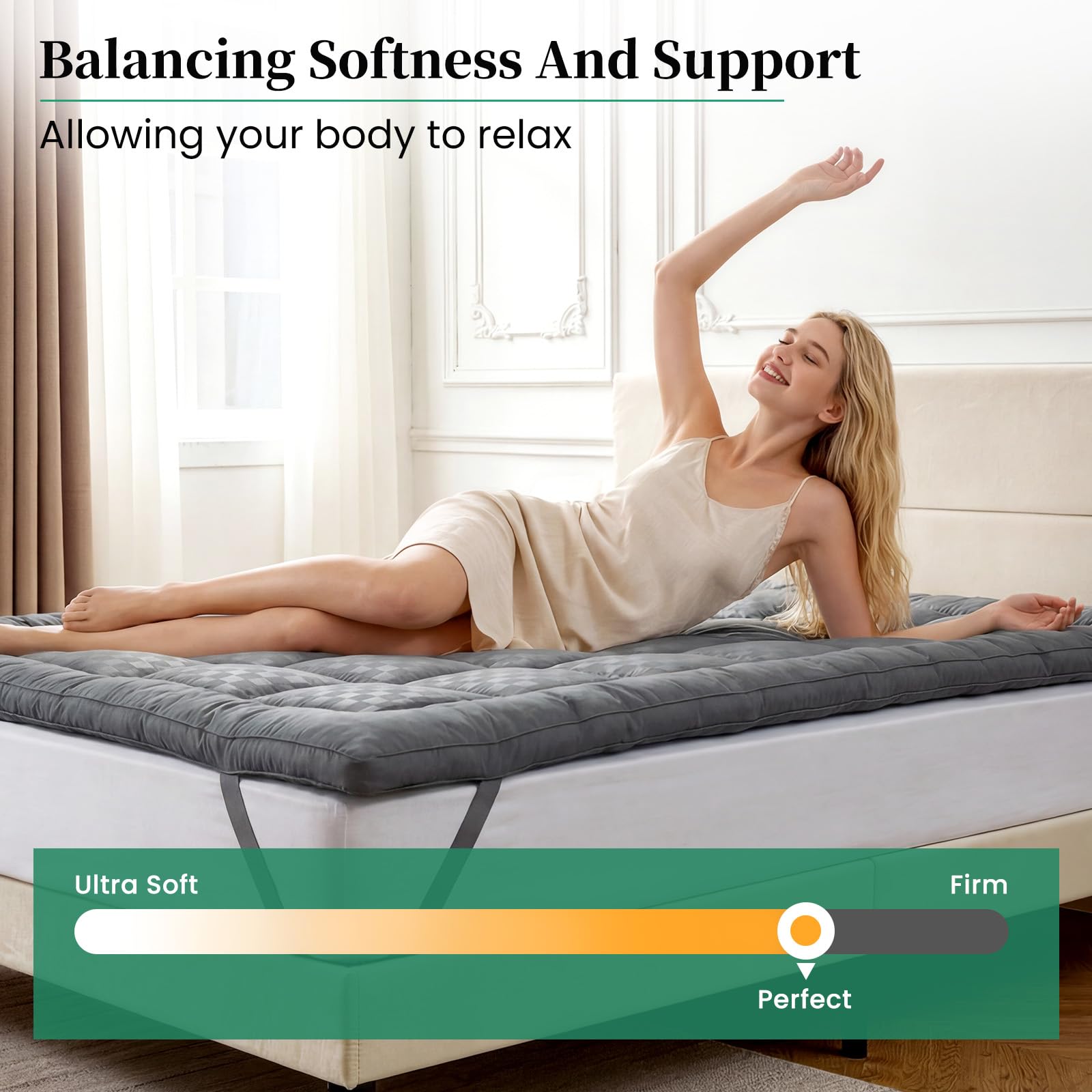 Surmatelas 180x200cm Protège Matelas en Microfibre Respirant, 1000GSM Surmatelas Hypoallergénique avec Sangles Élastiques, Gris