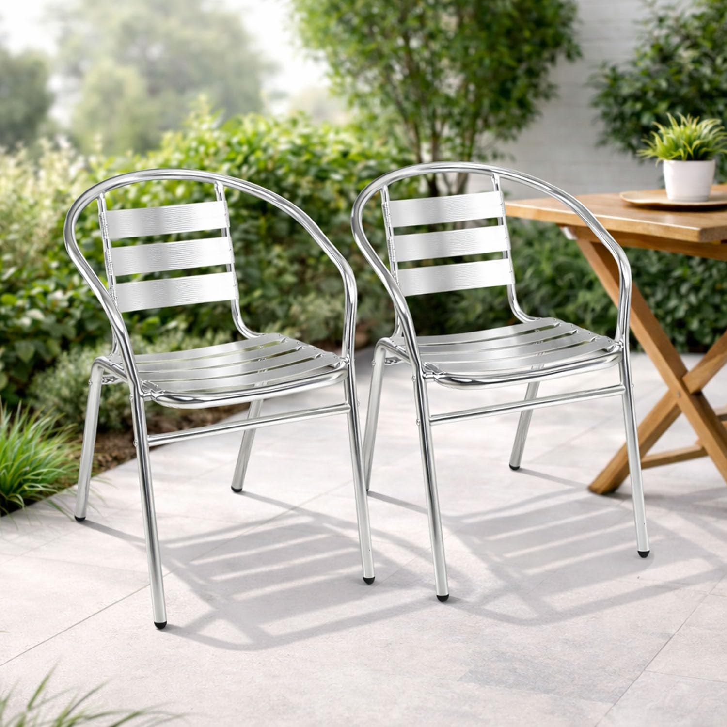 Mojawo 2 Stück Stapelstuhl Campingstuhl Gartenstuhl stabile Aluminium Silber Bistrostühle stapelbar Alustuhl Balkonmöbel Gartensitzmöbel Küchenstuhl
