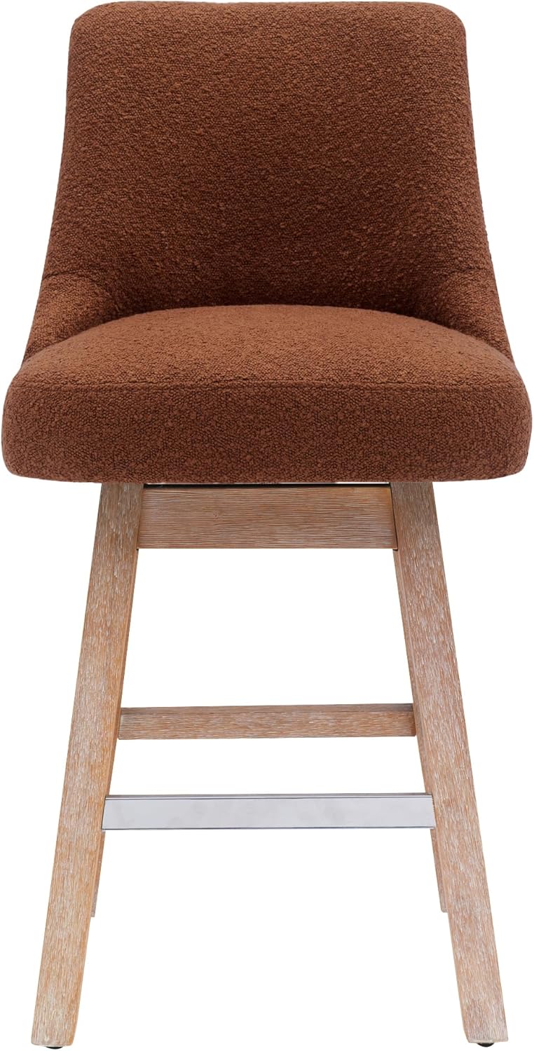 Costaelm Kitchen Bar Stools, Modern Counter Stools with Back, Upholstered Counter Height Bar Stools for Kitchen Island, Counter Top Stools with Wooden Legs, Rust Orange