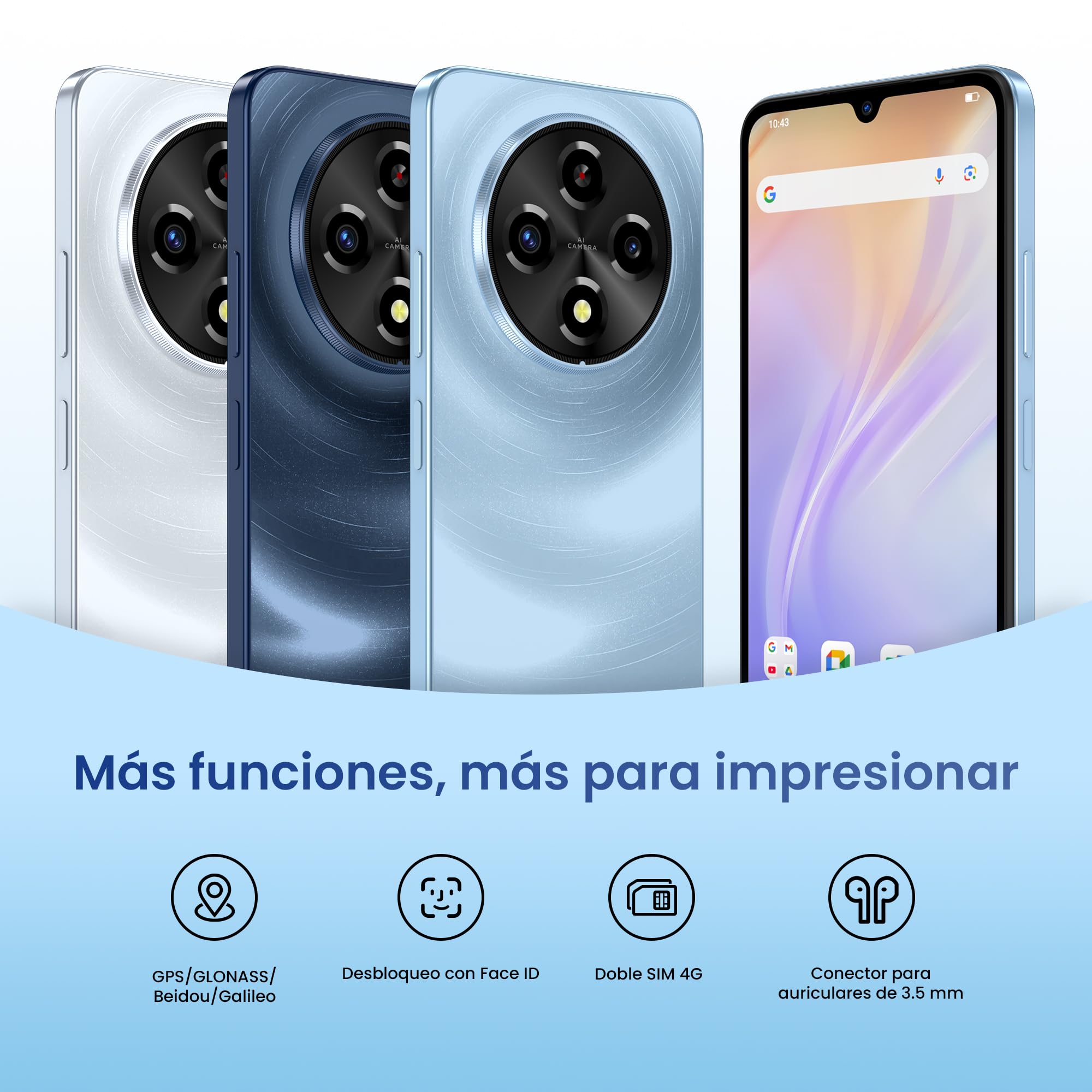 A12 Teléfono Inteligente 4G Android 15, 12GB RAM + 128GB ROM, Batería 6500mAh, Pantalla 6,9 Pulgadas HD+ 120Hz, AI Cámara 13MP, Octa-Core, Dual SIM/OTG/GPS/Fingerprint/Face ID