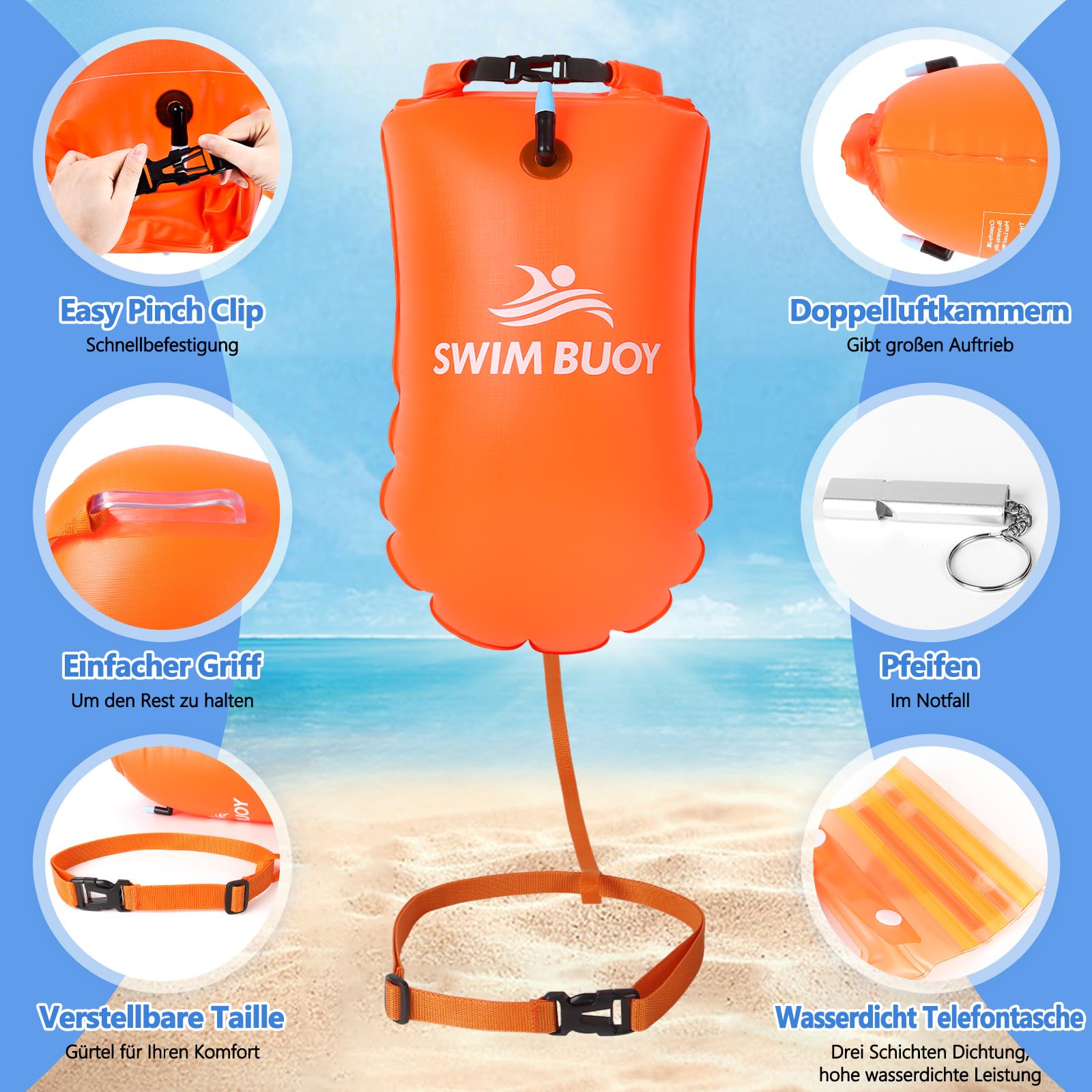 JONRRYIN Schwimmboje 28L, Trockensack und Schwimm Boje Aufblasbar, Sicherheitsgerät für Freiwasserschwimmen, Schwimmboje Ideal für Triathlons, Surfer