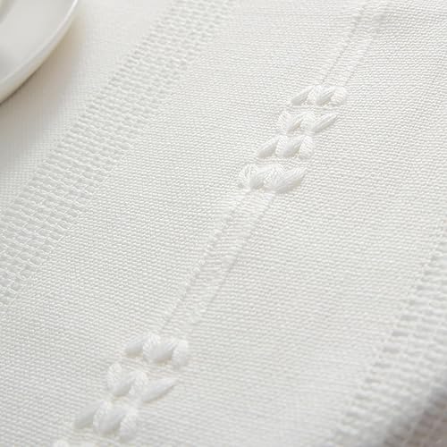 Miniatura 2 de Mantel cuadrado de lino marfil bordado para mesita de noche, lavable, resistente a las arrugas, para decoración de mesa de noche, 24 x 24 pulgadas