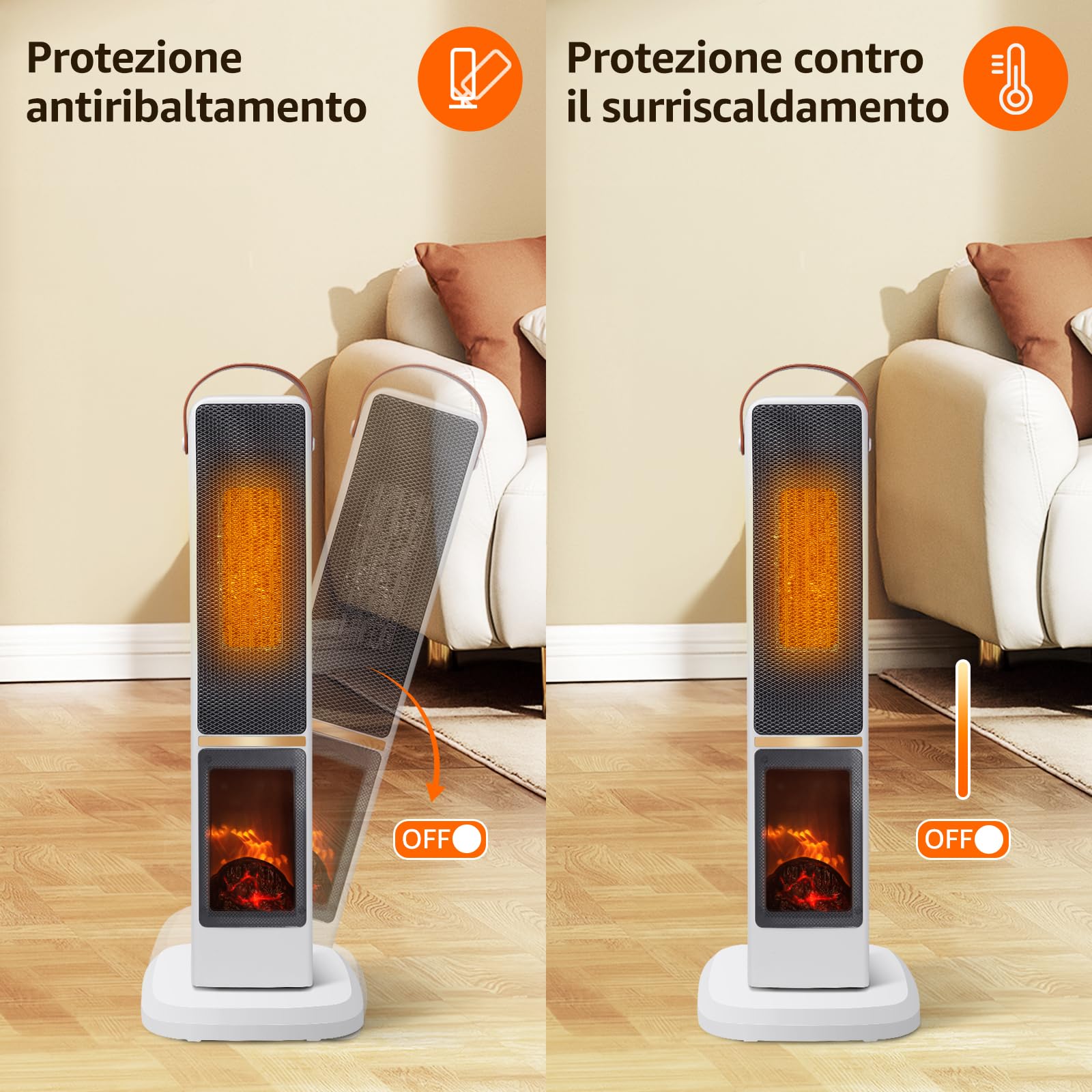 Taylor Swoden Dana - Stufetta elettrica da 2000W per uso interno con camino, rapido e sicuro Termoventilatore ceramico PTC, oscillazione a 70°, timer da 12 ore, 3 modalità, telecomando
