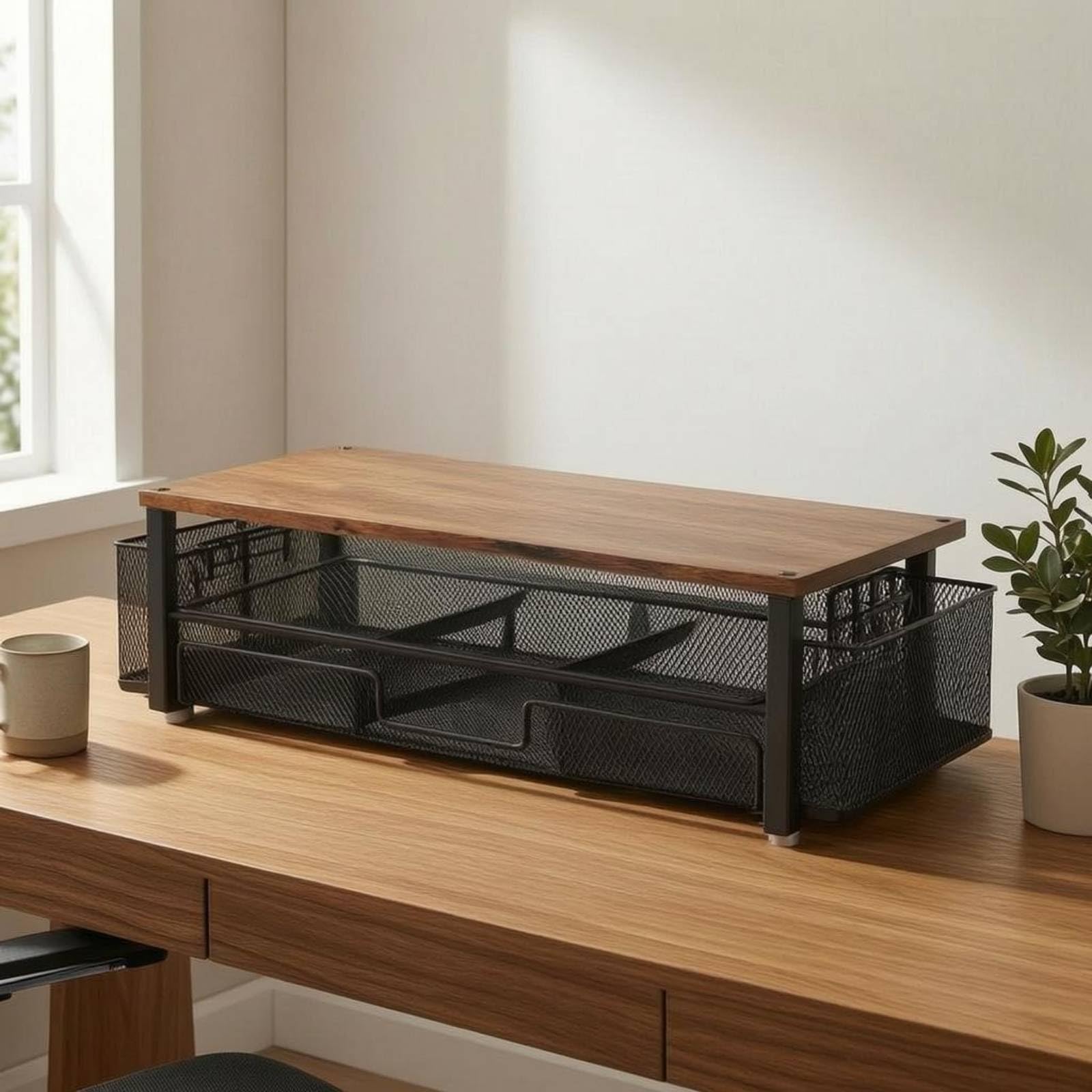 Organizzatore Scrivania Supporto Mensola Tavolo Rialzo Schermo Cassetto Rete Metallo Porta Penne Struttura Solida in Acciaio al Carbonio Adatto per Lavoro Studio Office