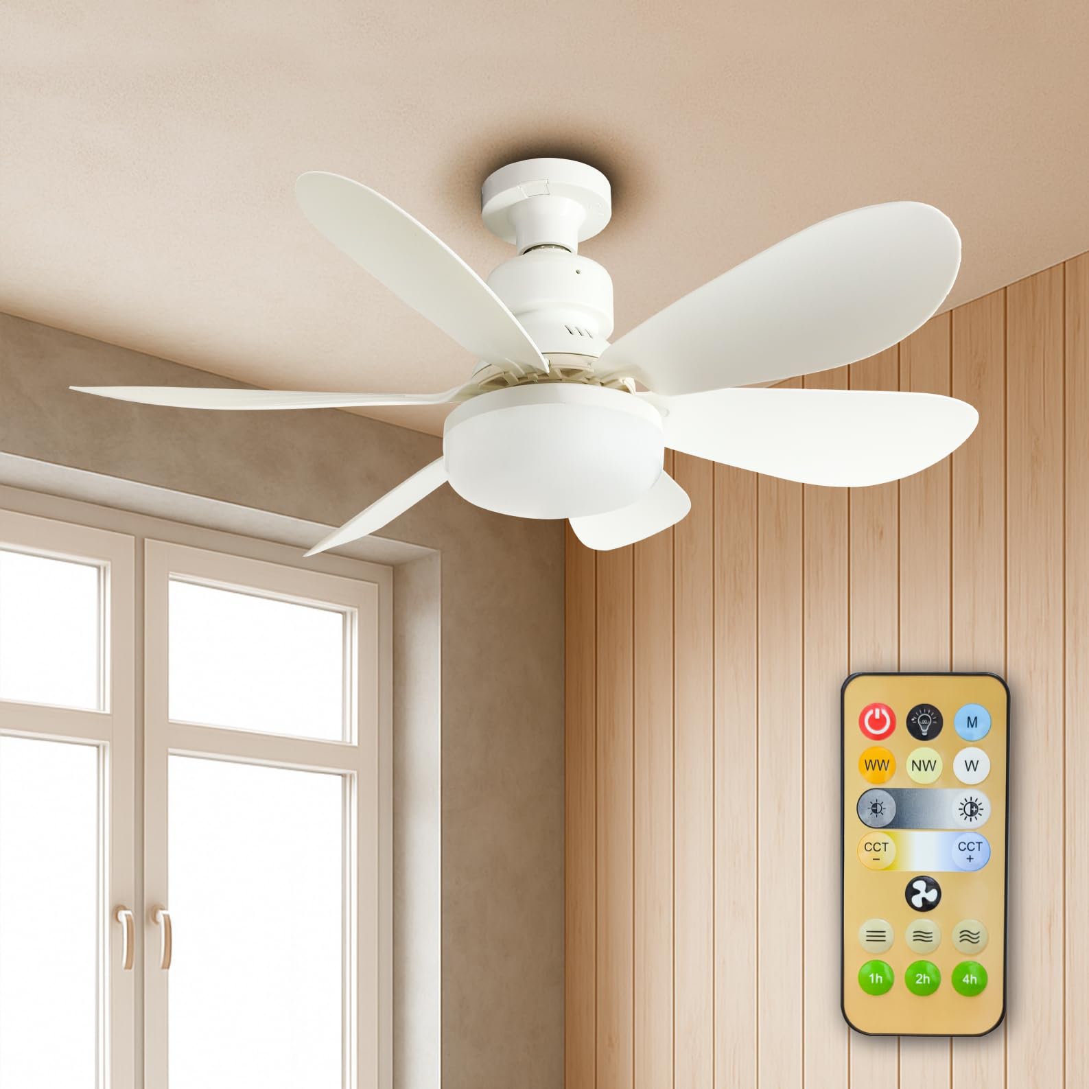 LED ATOMANT Ceiling Fan with LED Light and Remote Control, 40 W Ø52 cm E27, Quiet, Adjustable in 3 Colours and Speeds, Timer, 6 Blades