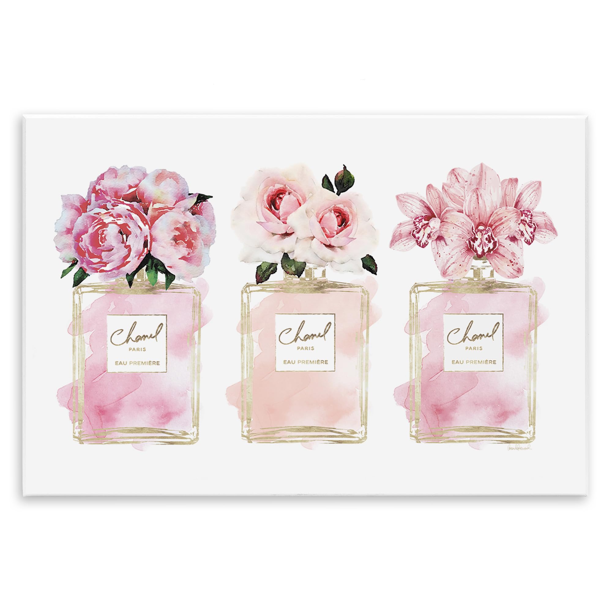 Stupell Industries Pembe Çiçekler ve Parfümler Glam Moda Suluboya Tasarımı, Amanda Greenwood Art tarafından tasarlanmıştır, 10 x 0,5 x 15, Duvar Plakası
