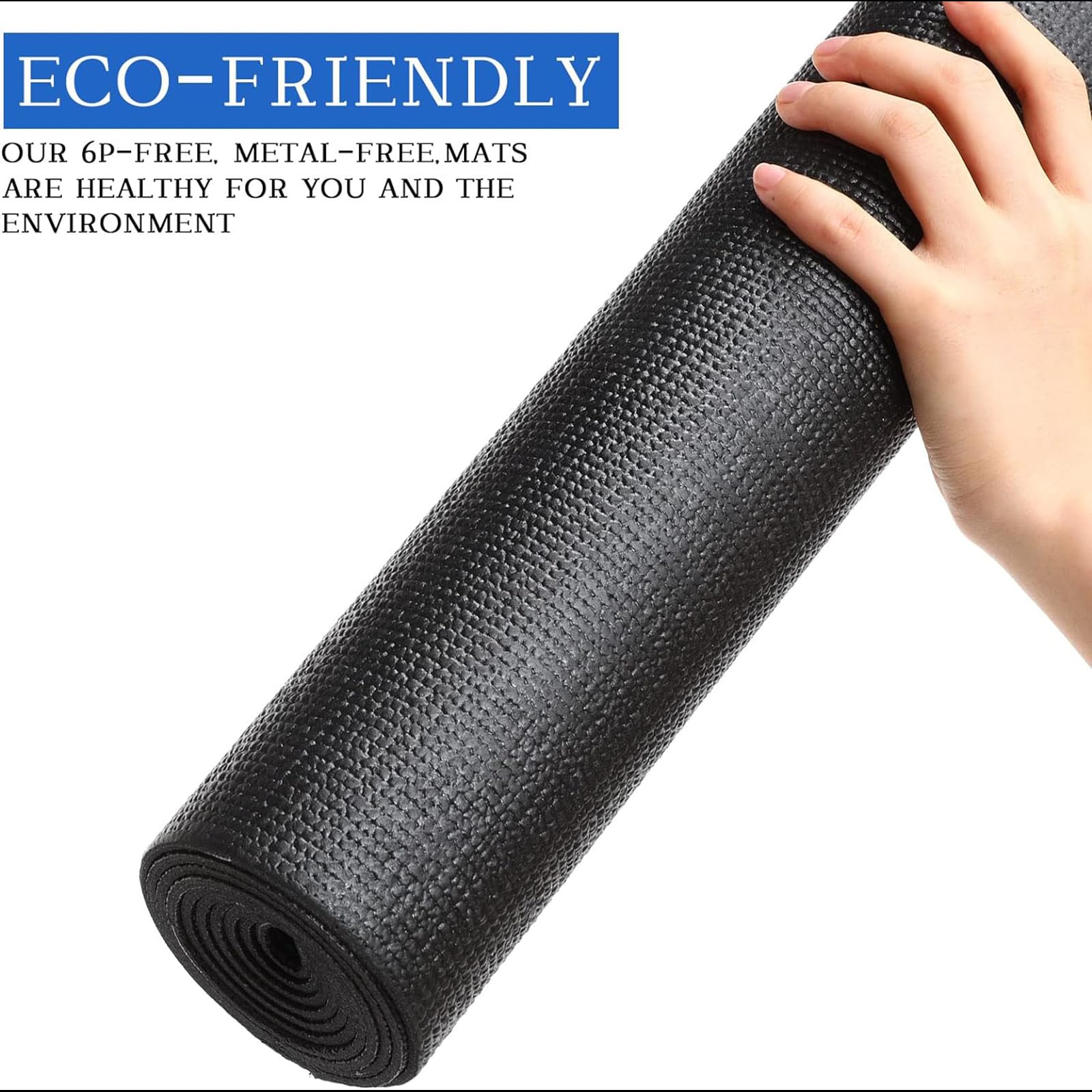 Riakrum 20 alfombrillas de yoga con correa de 72 x 24 pulgadas, tapete de yoga antideslizante para mujeres y hombres, suministros para el hogar (negro)