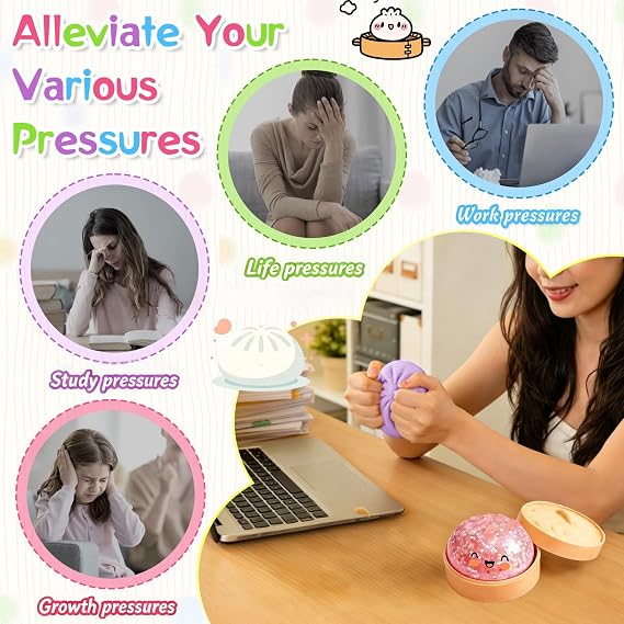 Squishy Bao Dumpling,Bao Bun Squishy,Pink Dumpling Stress Fidget Toys with Steamer Box,Mystery Dumplings Squishies for Kids & Adults Home Office Classroom