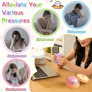 Squishy Bao Dumpling,Bao Bun Squishy,Pink Dumpling Stress Fidget Toys with Steamer Box,Mystery Dumplings Squishies for Kids & Adults Home Office Classroom