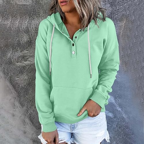 Vista 2 de MRGIINRI Black Fashion Friday Deals 2023 My Orders Sudaderas con capucha para mujer con cuello de botón y cordón sudadera casual de manga larga