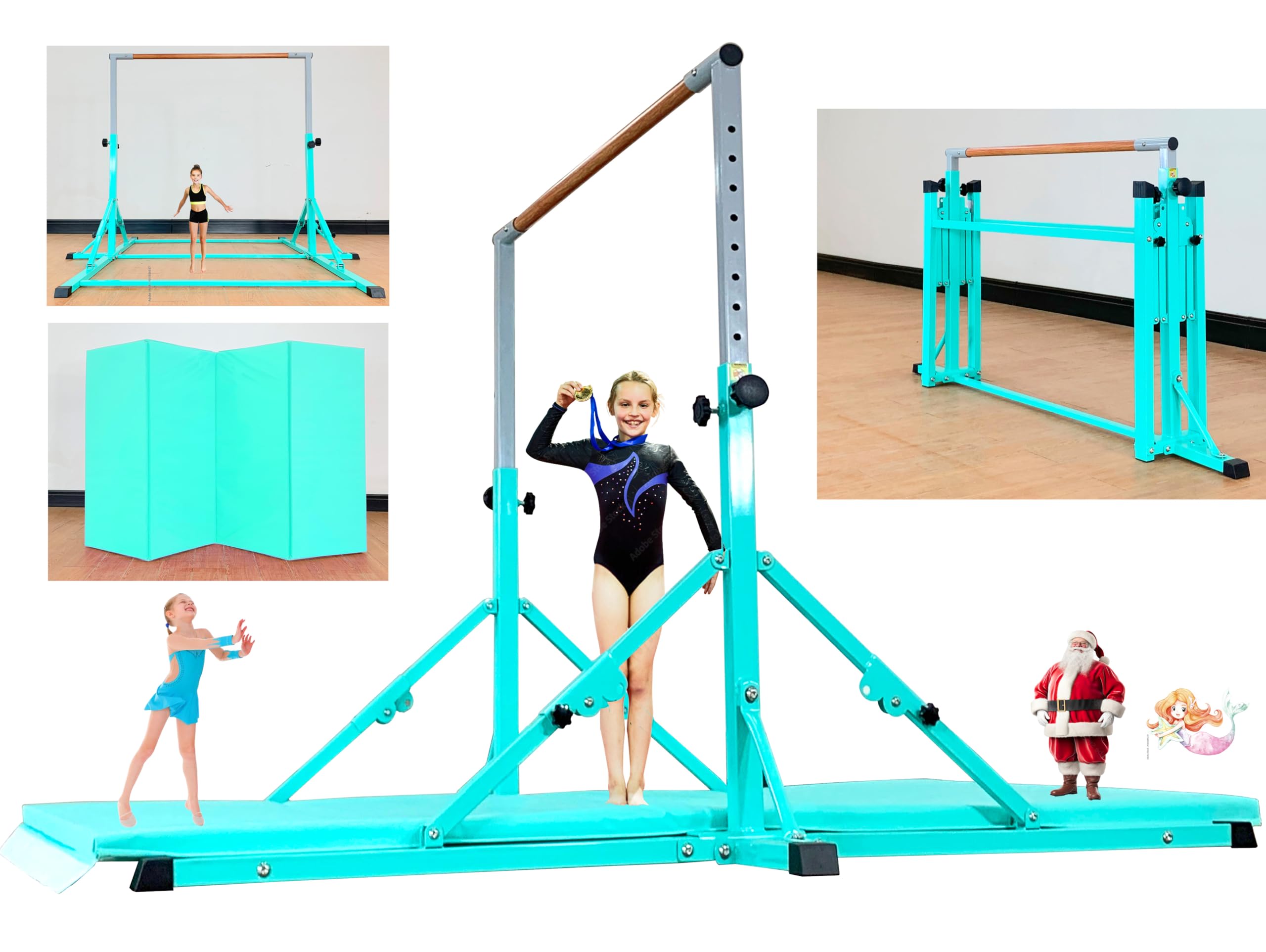 MARFULA Adjustable Gymnastics Bar with Mat 6 Ft Base Kip Bar with Mat Gymnastics Horizontal Bar with Mat Gymnastics Training Bar Equipment with Mat for Kids and Gymnast Exercise Home and Gym Club Use