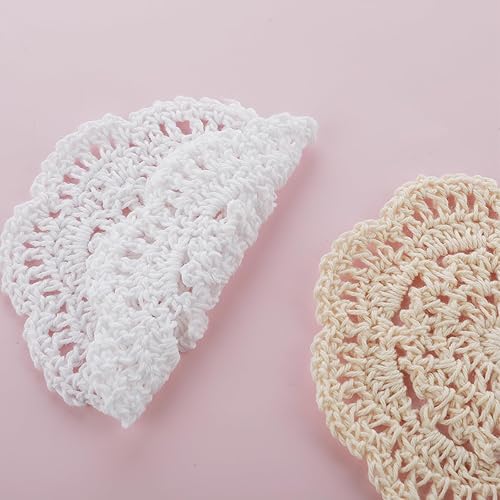 Miniatura 7 de Molain Posavasos de algodón de ganchillo hecho a mano de 4 pulgadas, manteles individuales redondos de tela, manteles individuales de encaje,