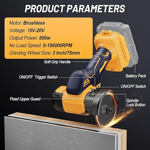 Miniatura 8 de YEARTOP Herramienta de corte inalámbrica de 3 pulgadas para batería De-Walt 20V MAX, mini sierra circular de 19500 RPM con profundidad ajustable, 5