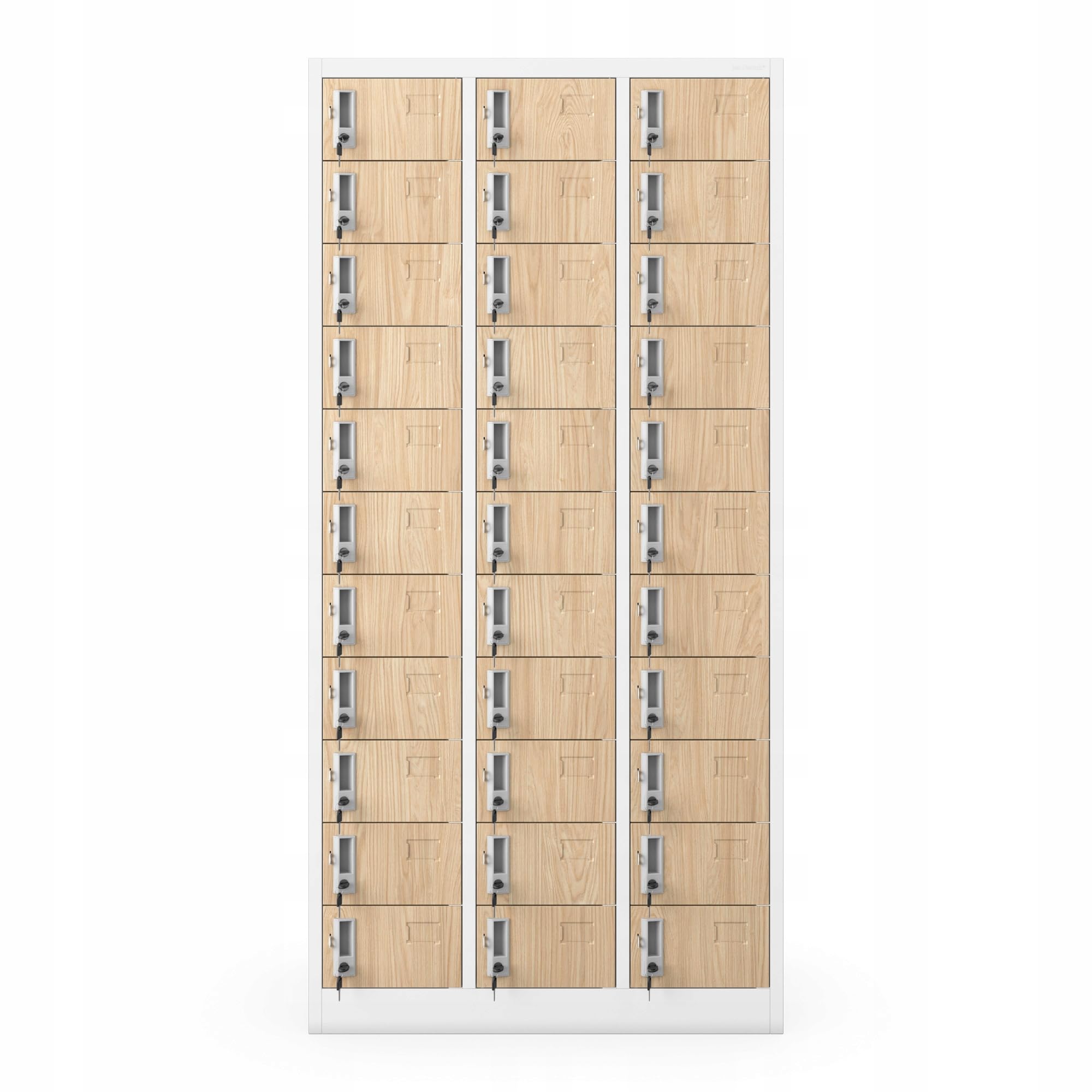 Jan Nowak Taquilla Vestuario 3B11A Armario Metalico con 33 Compartimentos Ranuras de ventilación Pintura en Polvo 185 cm x 90 cm x 45 cm (Blanco-Madera)