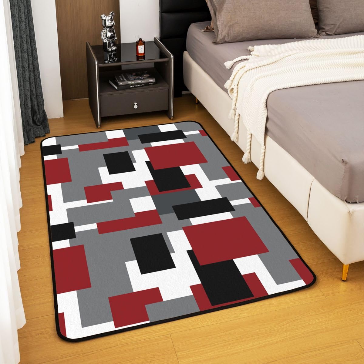 Loussiesd Tapis Salon 100x150cm Gris Rouge Tapis d’intérieur Noir Blanc Géométrique Reversible Antidérapant,Doux,Lavable Simple Art Modernee pour Salon Chambre Salle à Manger, Cuisine