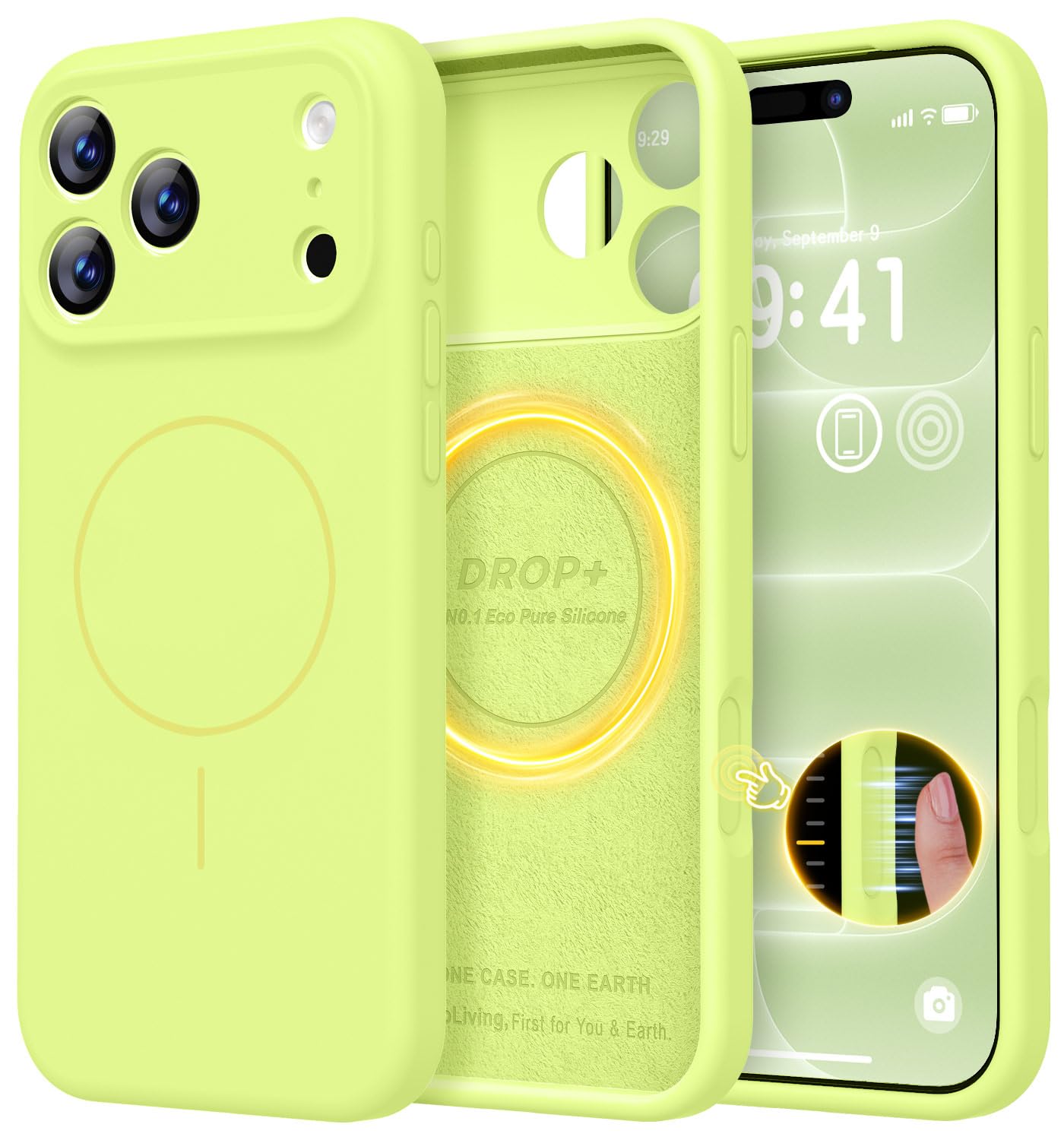 LOVE 3000 Magnetic for iPhone 18 Pro Case Silicone, Neon Yellow