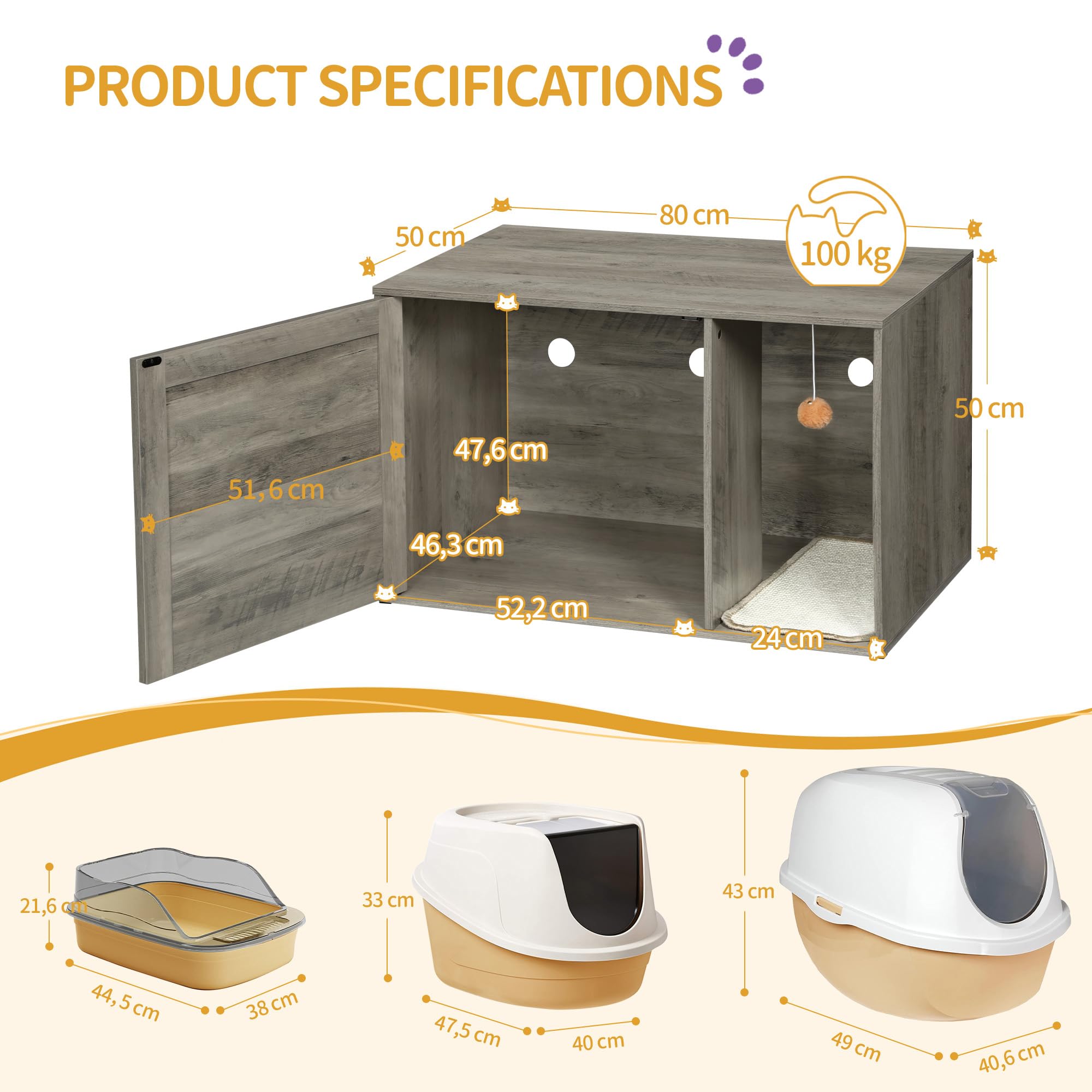 Mobile Lettiera Per Gatti Con Apertura Superiore - Armadietto Nascosto 70x50x53 Cm Bianco - Foto 2