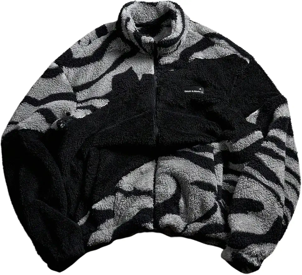 SOLY HUX Men's Color Block Fleece Jacket Zip Up Long Sleeve Fuzzy Sherpa Warm Outerwear Winter Coats