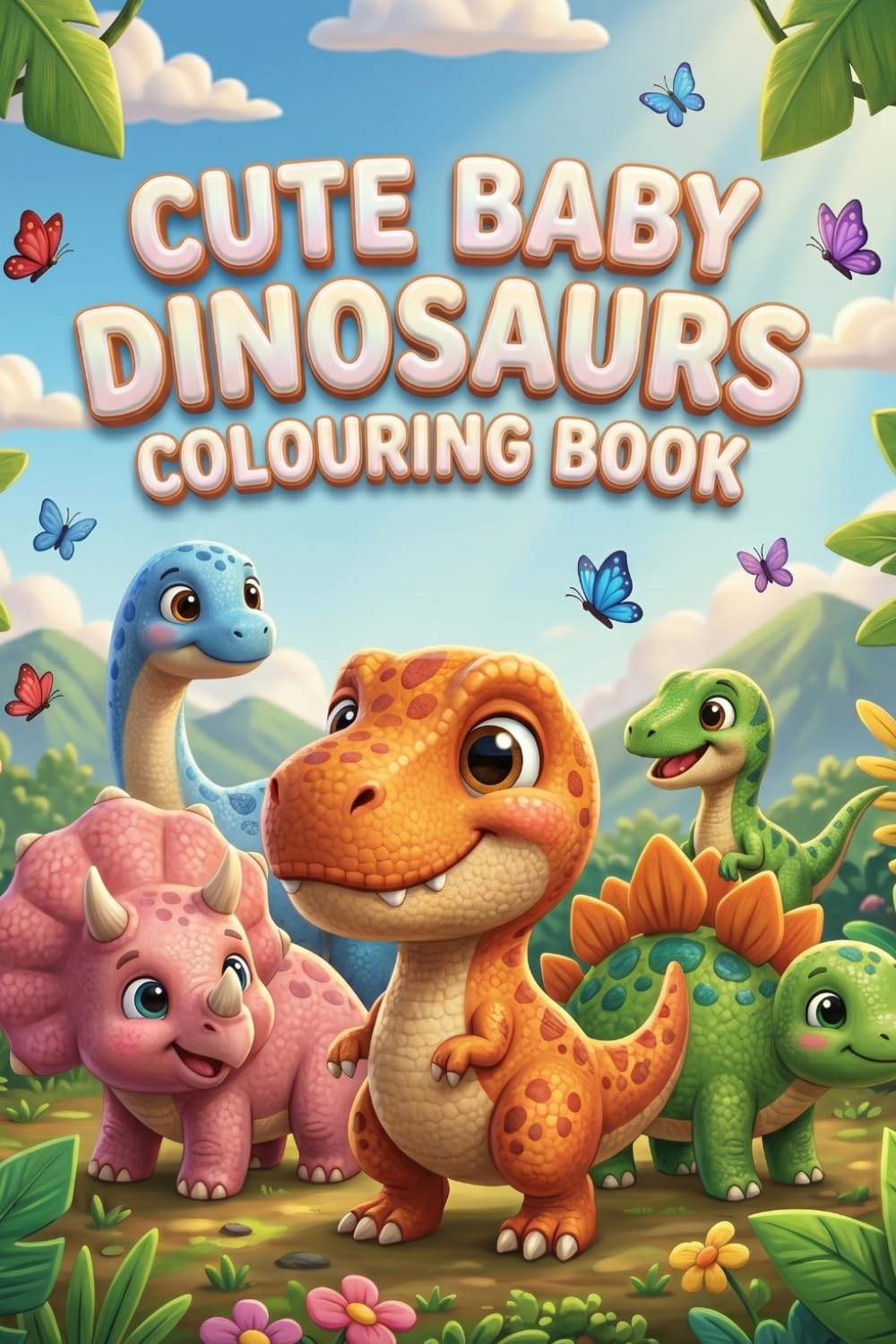Cute Baby Dinosaurs Colouring Book: Big Simple Designs of Adorable Jurassic Dinosaurs for Fun, Creativity, and Early Learning