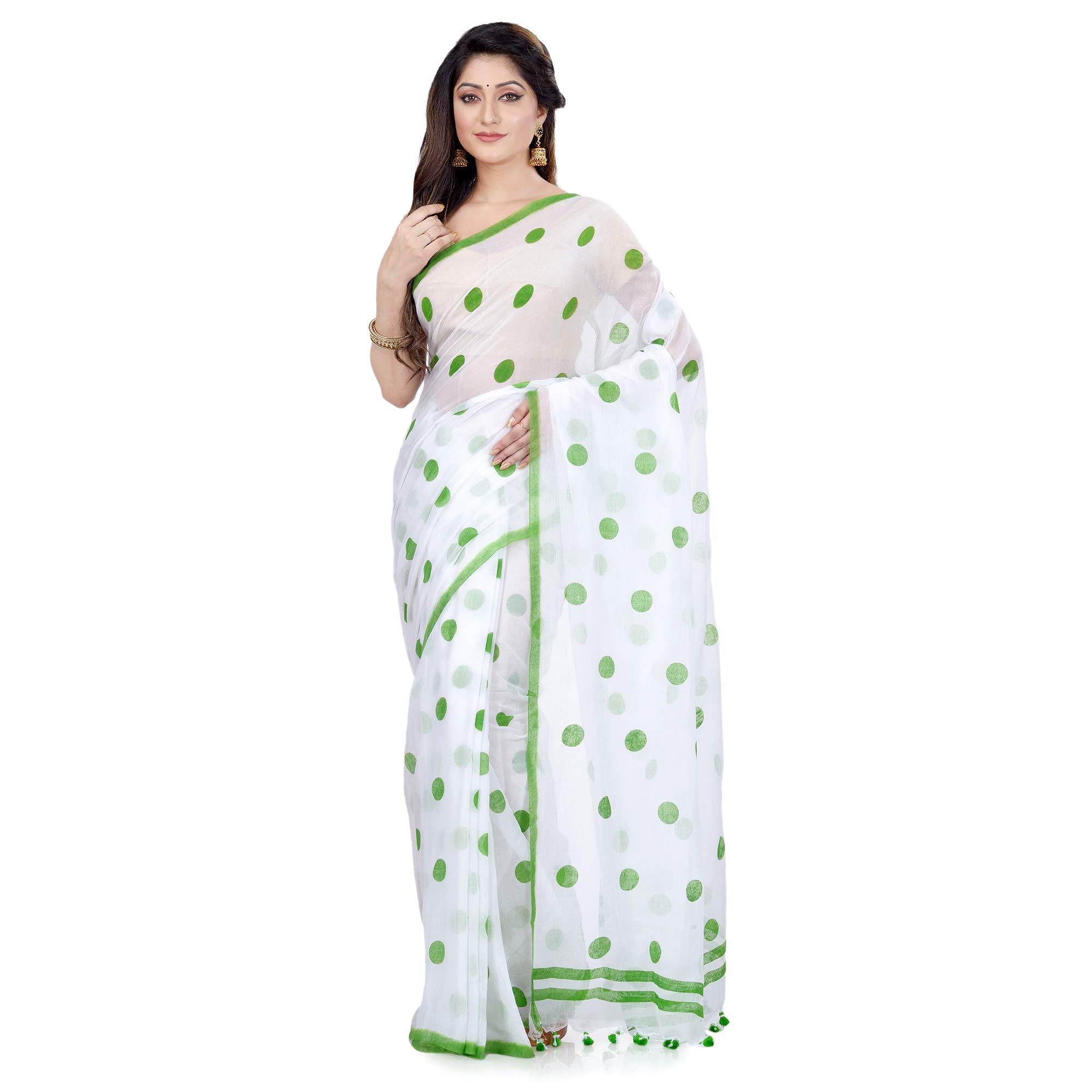 dB DESH BIDESH Damskie tradycyjne miękkie Mulmul Bengal Handloom Sari z czystej bawełny bez bluzki 5,5 m