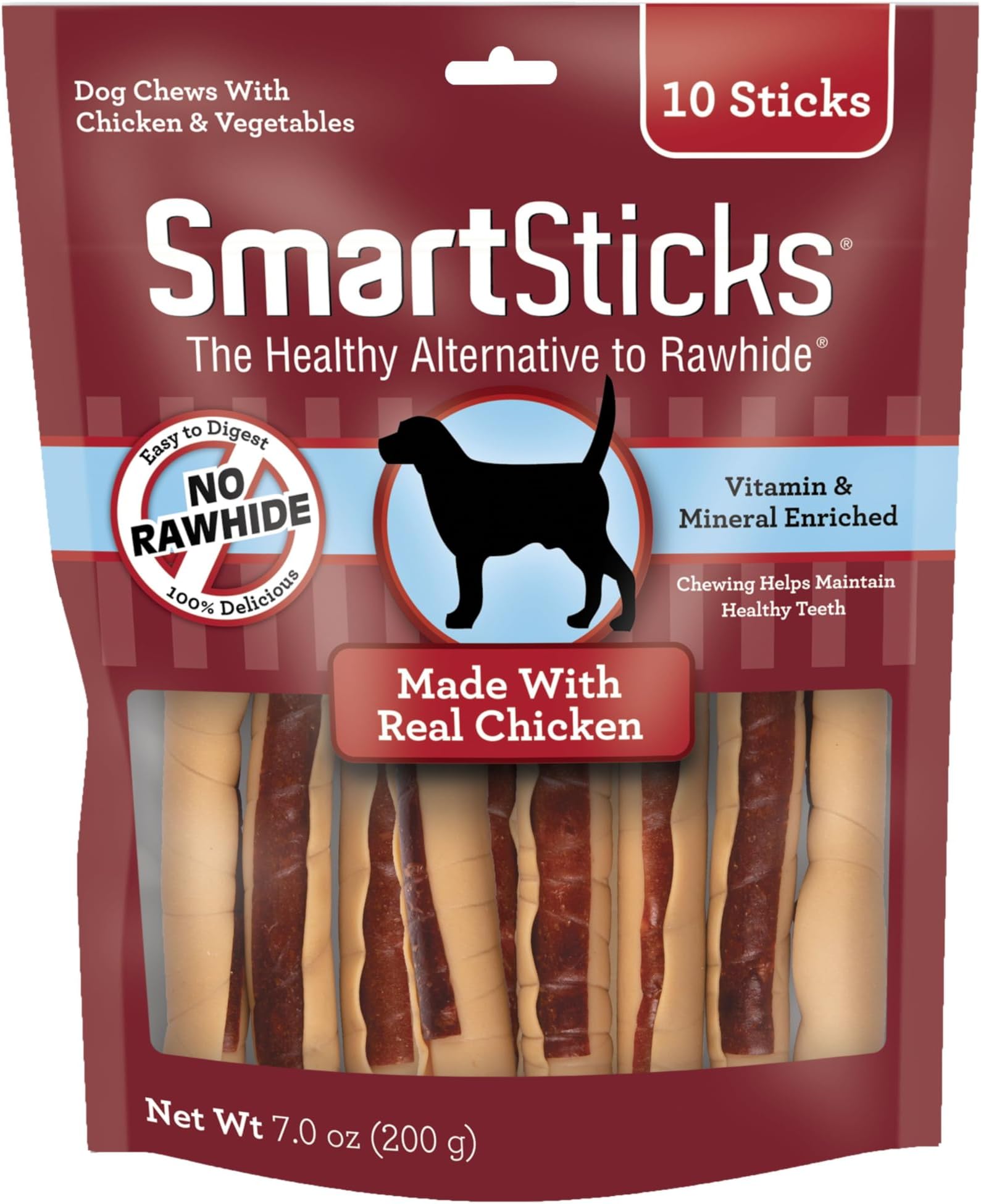 SmartBones SmartSticks, Treat Your Dog to a Rawhide-Free Chew Made With Real Chicken and Vegetables, 10 sticks