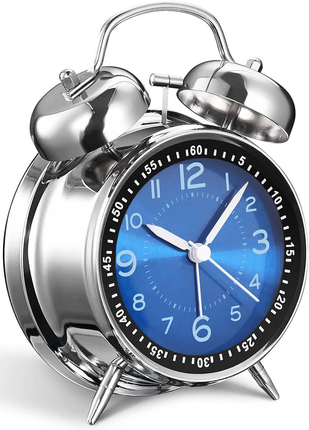 YsyYey Wecker Analog Ohne Ticken, Lauter Alarm Vintage-Wecker mit Doppelglocke für Tiefschläfer, Juwelenblau, Metallic-Finish, leise, batteriebetrieben, Retro-Schlafzimmer-Dekor