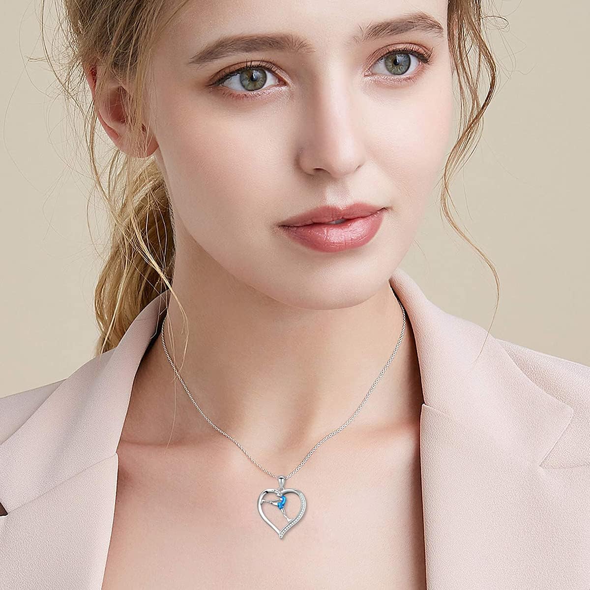 S925 Sterling Silver Ice Skating Sport Love Heart Charm Pendant Necklace Inspirational Jewelry Gifts for Women