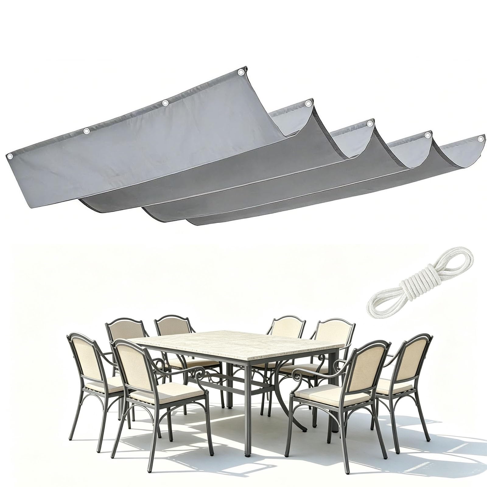 Toldo vela de poliéster gris claro con diseño textil premium de ondas