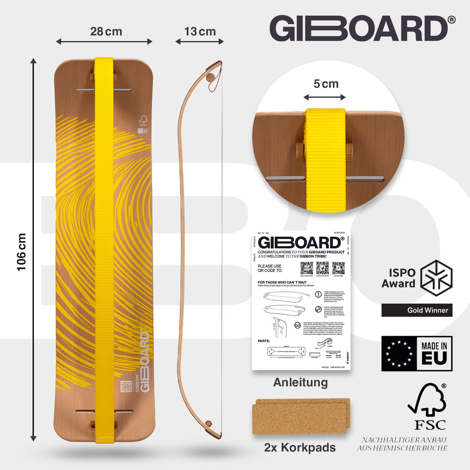 GIBBON - Kit giboard Zen Yellow/Blue | Tavola di equilibrio innovativa | Allenamento interattivo con applicazione | Per casa e in viaggio | Ideale per figure e allenamenti |