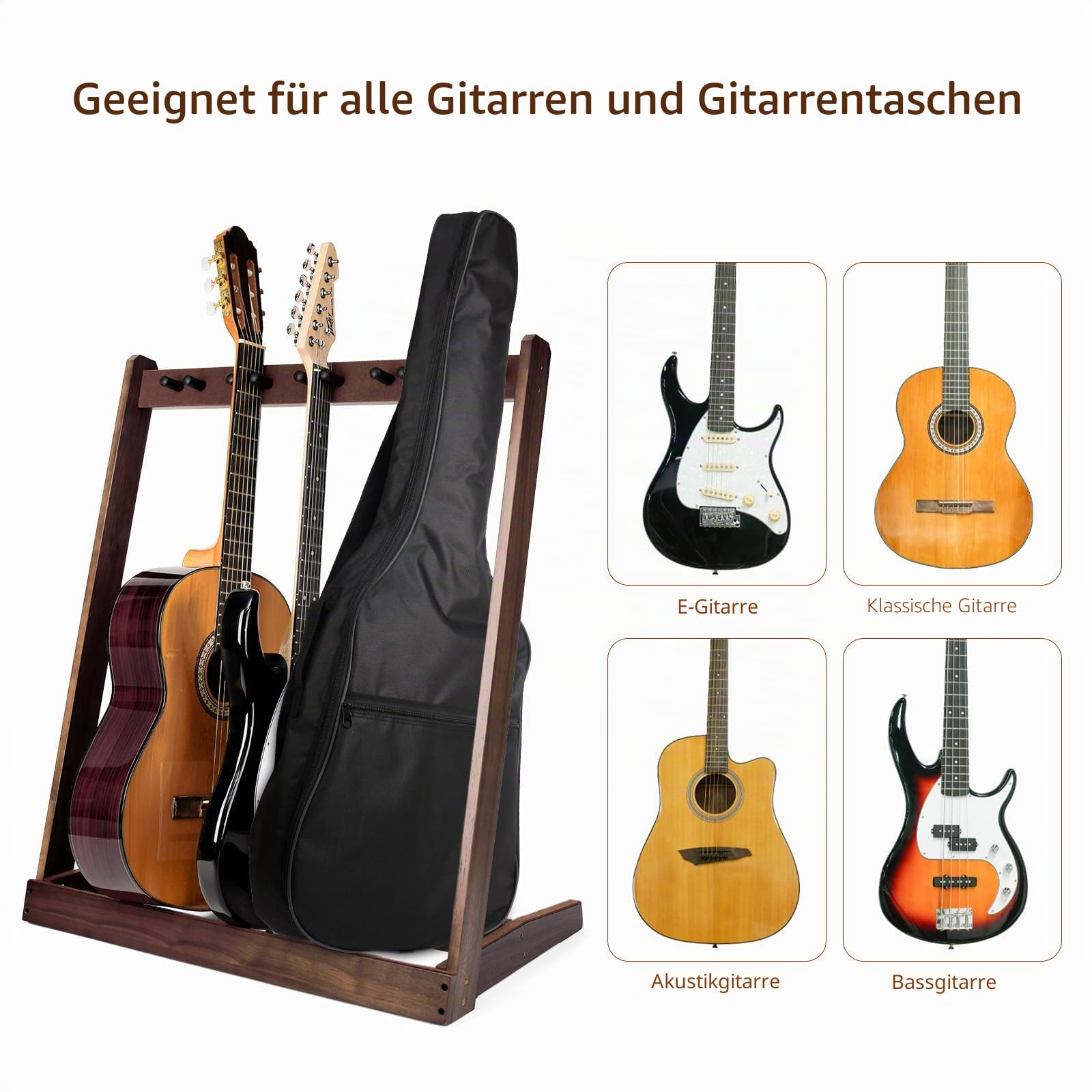 KingPoint Multi-Gitarrenständer, Holzständer, Präsentationsständer, universelles Gitarrendisplay