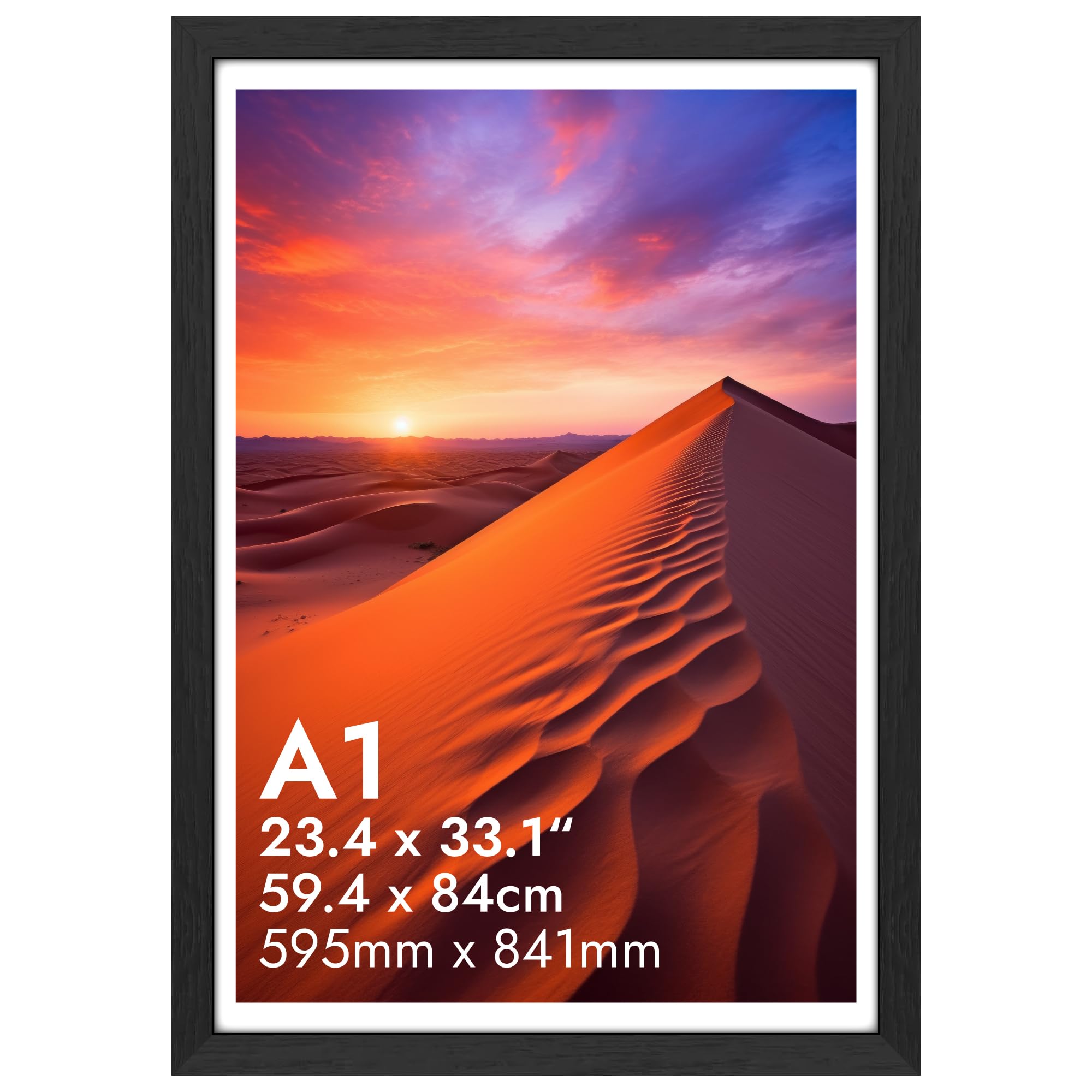 HNK A1 Photo Frame Engineered Wood and Plexiglass, A1 Frame Black (59.40x84cm) Dual Orientation Landscape & Portrait, A1 Picture Frames Wall Hanging Display Certificate, Photos, for Home, Office — image 1