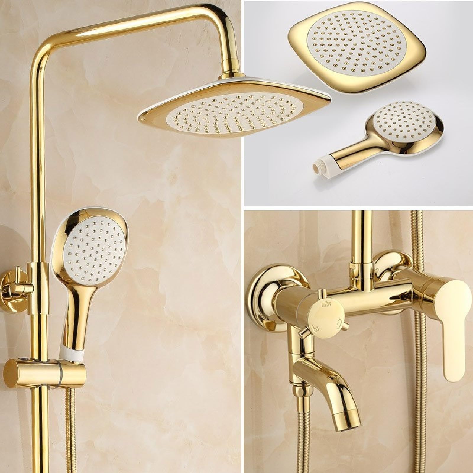 ASerZenith Family Hotel European Brass Body Faucet Bathroom Bathroom Button Shower Four-Position Black and Gold Shower Set(D Titanium Big Third Gear)