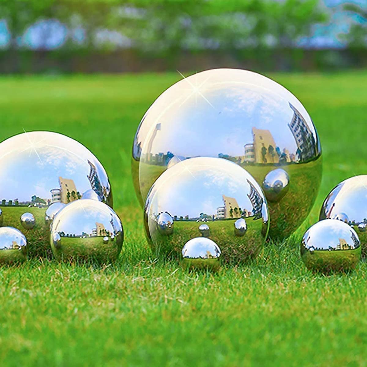 Boules Jardin Miroir Counius - Acier Inoxydable Poli - Lot De 15 (25-120mm) - Effet Réfléchissant - Déco Extérieur/Étang