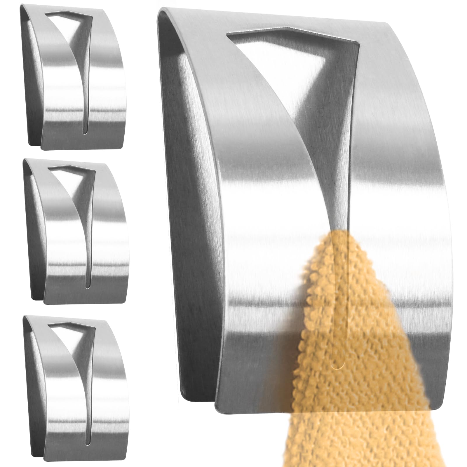 RICOOSelf Adhesive Hooks MH017-4, Modern Stainless Steel Towel Hooks for Bathrooms and Kitchen, No-Drill Wall Mount, 4-Pack Silver Towel Holders