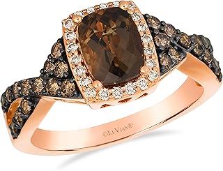 2/3 Carat White and Chocolate Diamond Ring for Women | 14k Rose Gold Statement Ring 1 1/6 Carat Cushion Cut Smoky Quartz (Brown/White, 0.68 cttw) Promise Wedding Anniversary Band Size 5 to 8.5