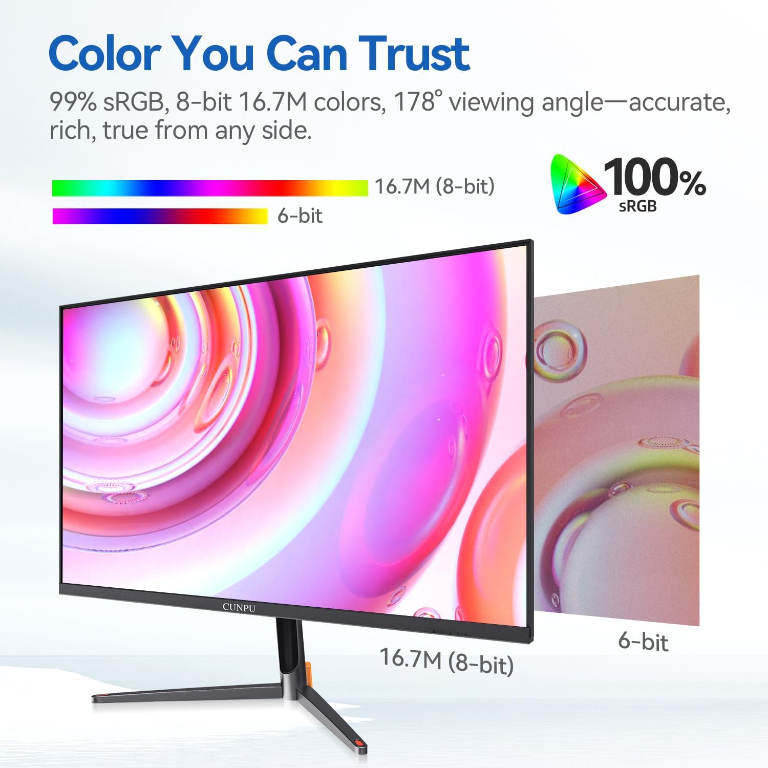 24 Inch 1440P Monitor,QHD 100Hz IPS Monitor, 99% sRGB Color Gamut,16.7 Million Color, Adaptive Sync, Slim Frame, HDMI/DP, VESA Mountable, for Gaming and Office