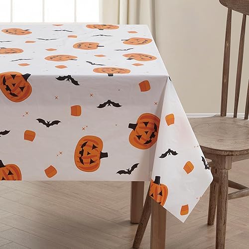 Miniatura 2 de Serafina Home Mantel de vinilo de Halloween vinilo PEVA con mantel de respaldo de franela reutilizable (cuadros, 60 x 90 pulgadas)